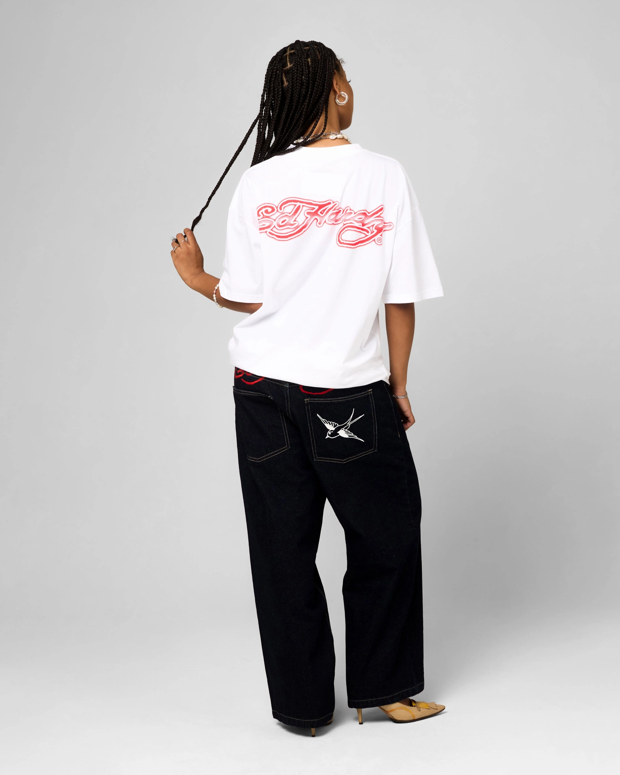 Ed Hardy Blue Dragon T-Shirt White Easy Wear Layered Collar System