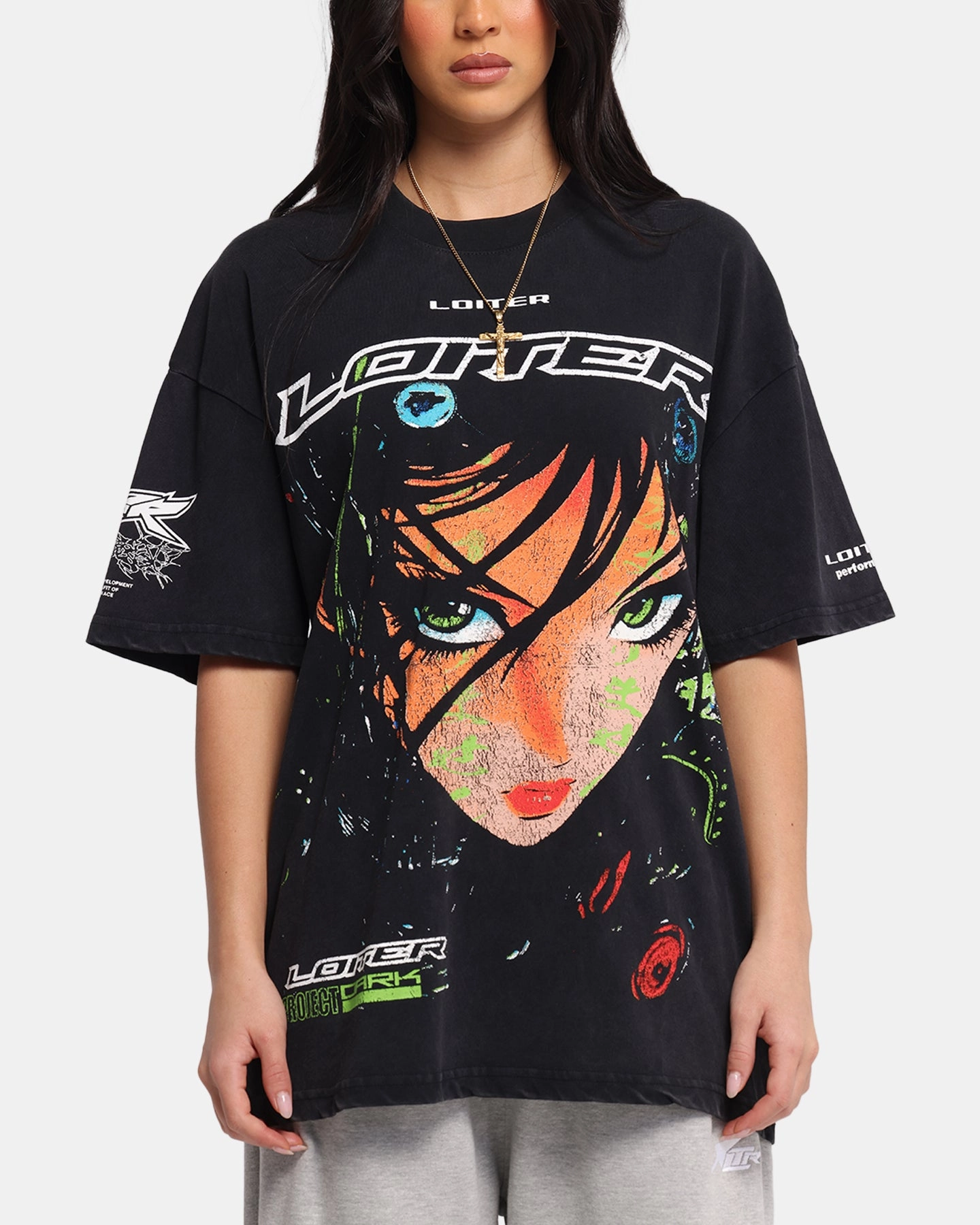 Loiter Project Dark Vintage T-Shirt Black Acidwash Anti Static Fabric SoftKnit