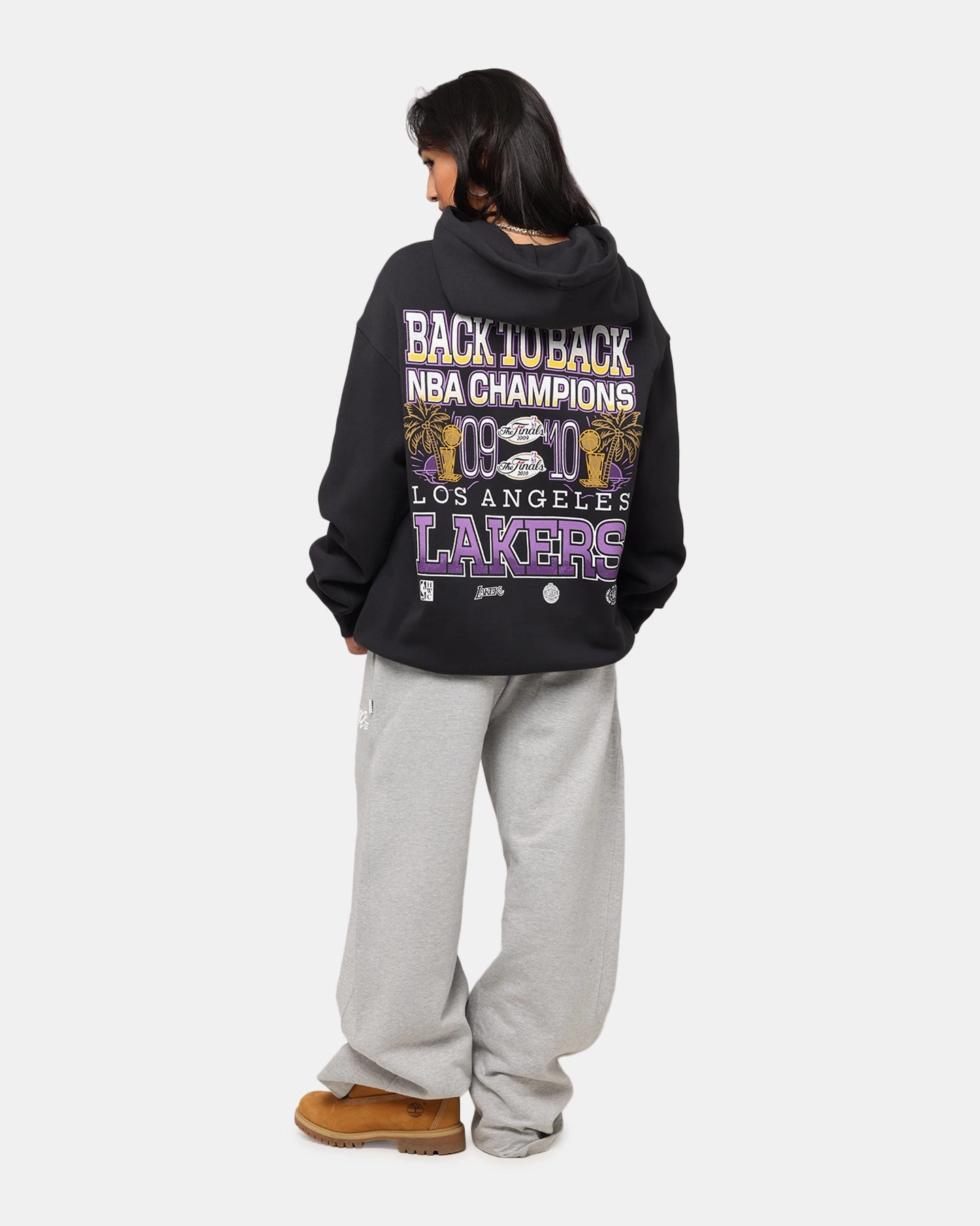 Hidden Zipper Closure Casual Button-Down Mitchell & Ness Los Angeles Lakers Back To Back Hoodie Faded Black