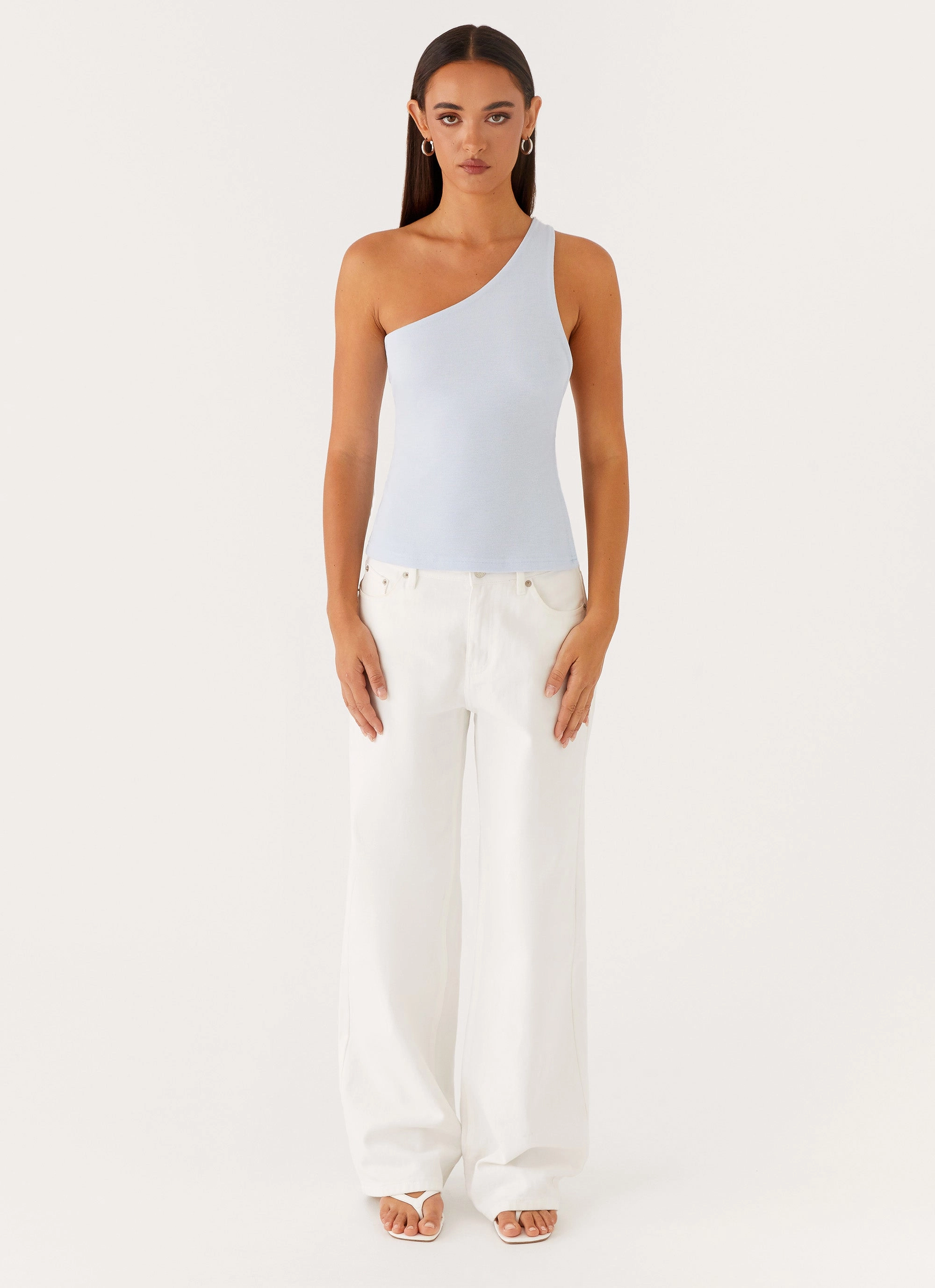 Safiya One Shoulder Top - Blue ConvertibleCollar