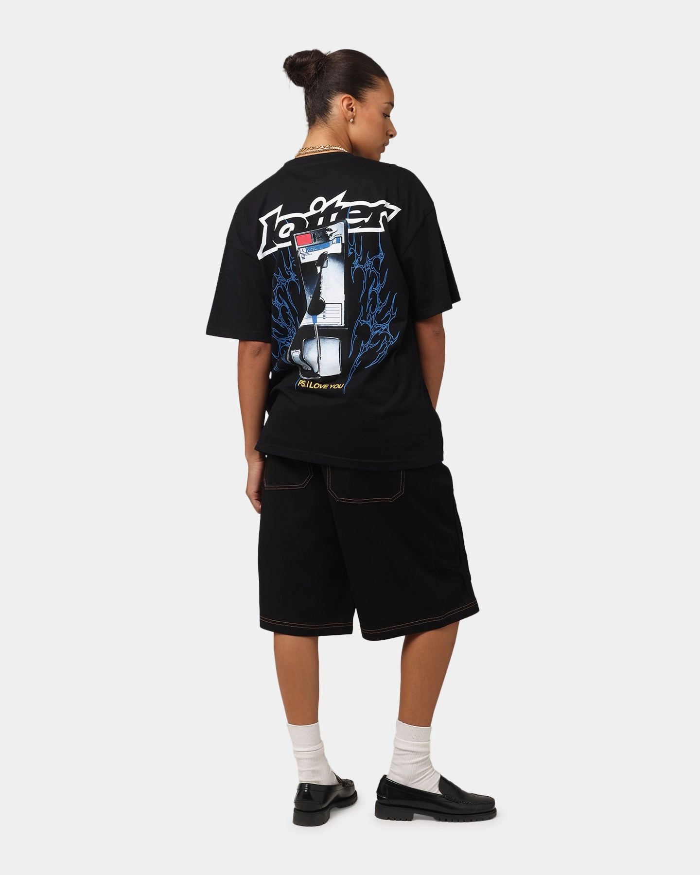 Loiter Phonebooth Vintage Drop T-Shirt Black Durable Overlock Stitch