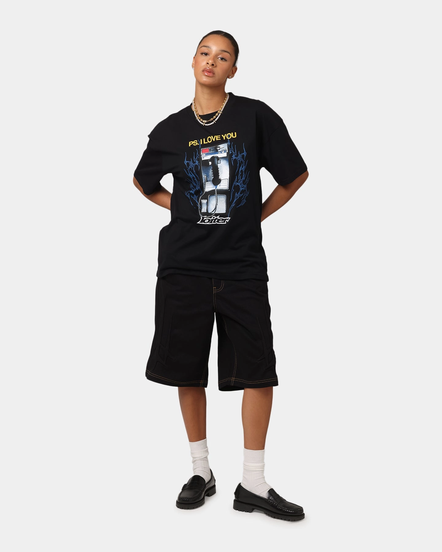 BrushedInnerSurface Loiter Phonebooth Vintage Drop T-Shirt Black