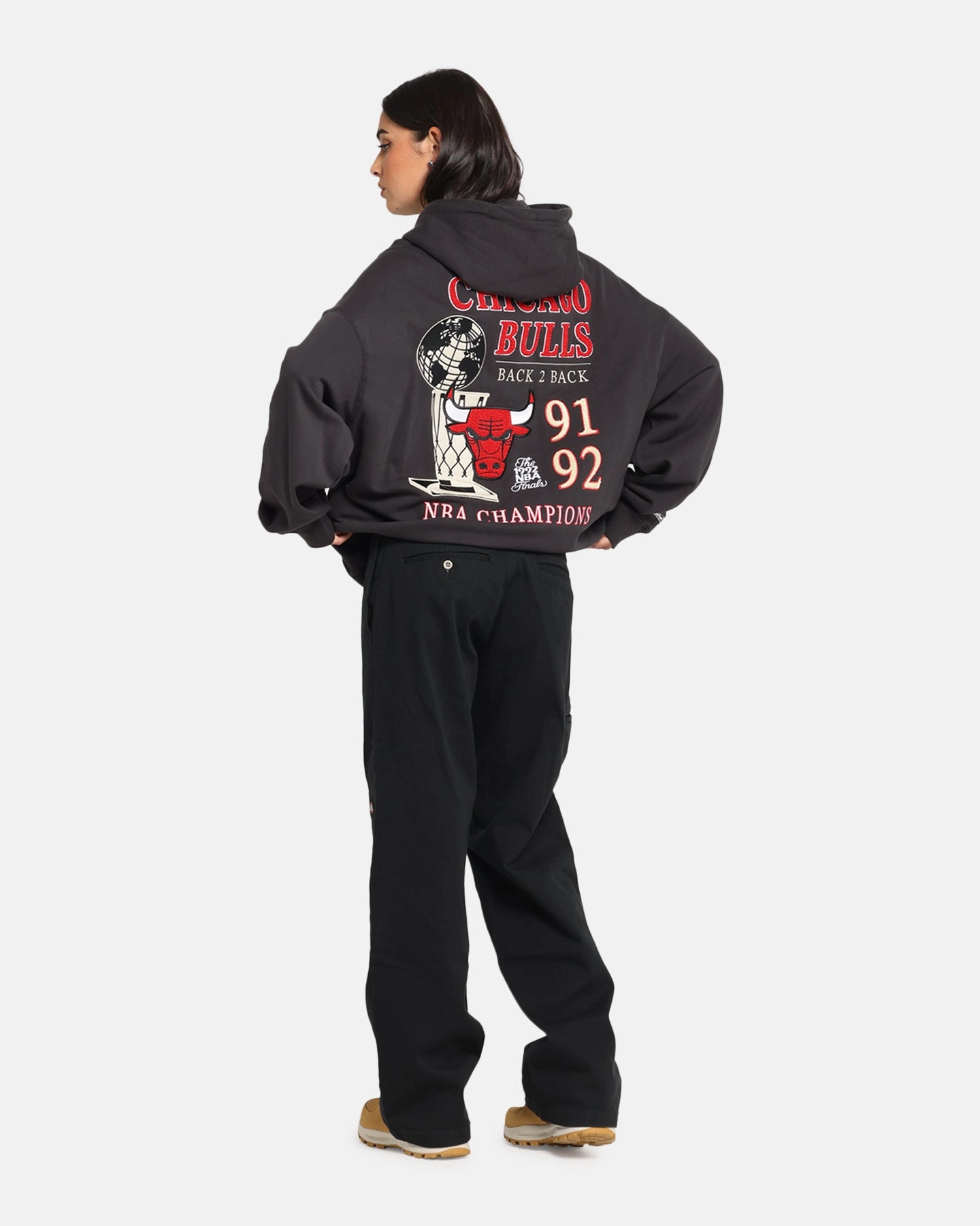 Mitchell & Ness Chicago Bulls National Champions Hoodie Faded Black Layered Shoulder