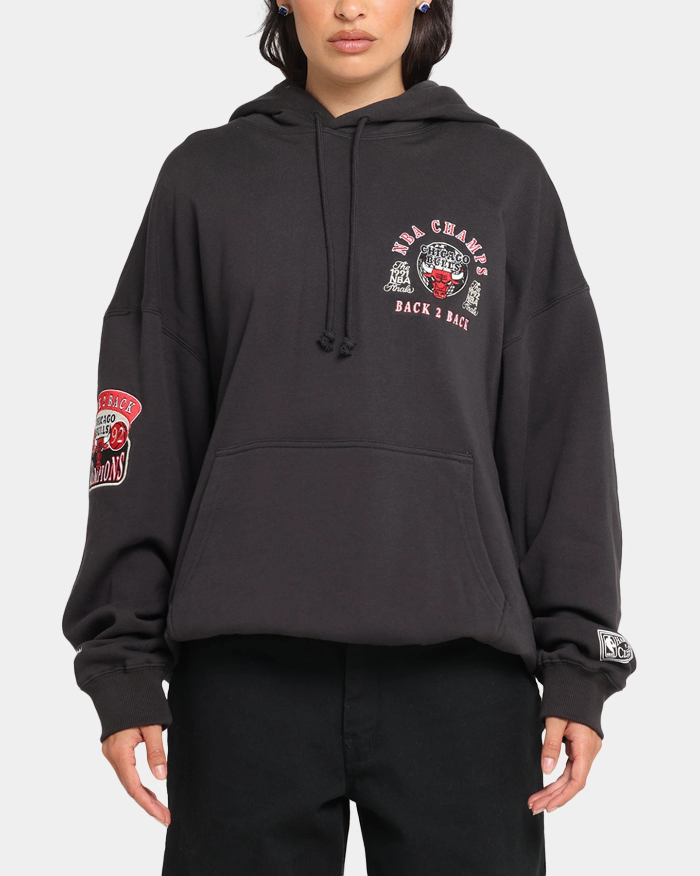 Mitchell & Ness Chicago Bulls National Champions Hoodie Faded Black Workout Apparel Breathable Underarm Gussets