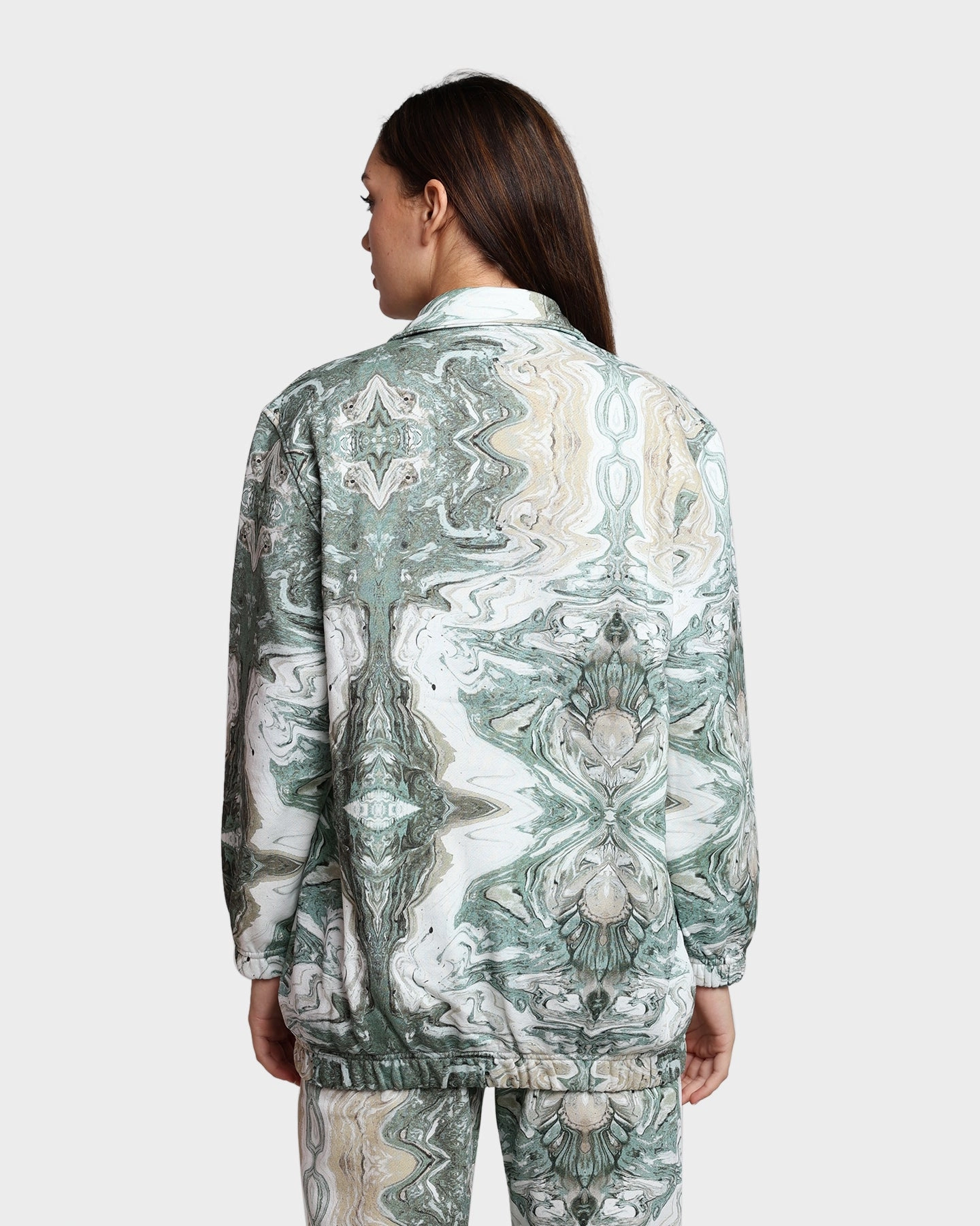 FlatlockStitching HUF Women's Swirl Oversized Fleece Full-Zip Jacket Olive