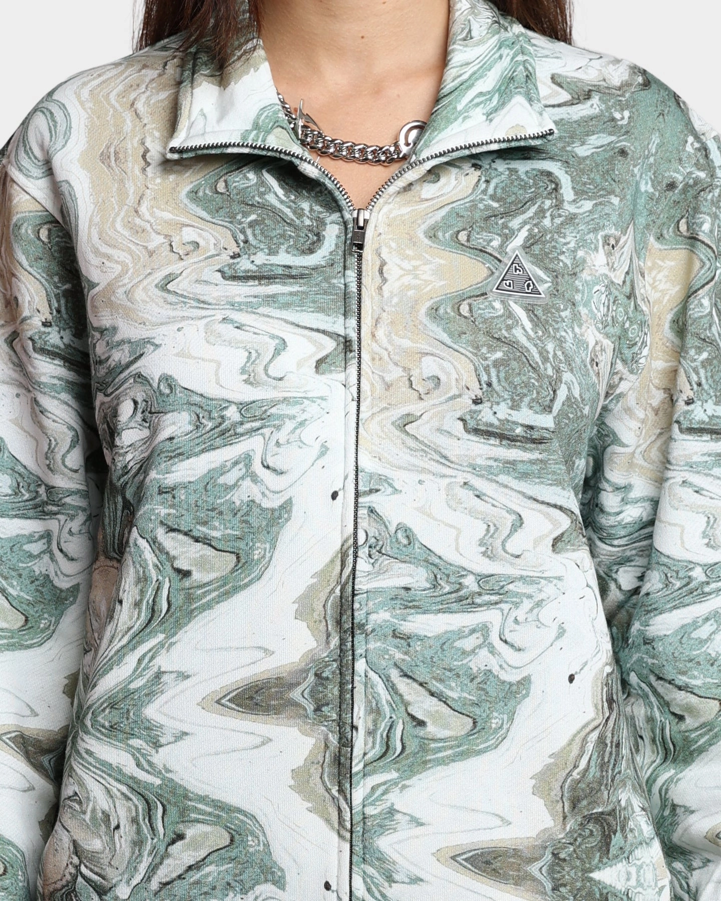 FourWayStretch HUF Women's Swirl Oversized Fleece Full-Zip Jacket Olive