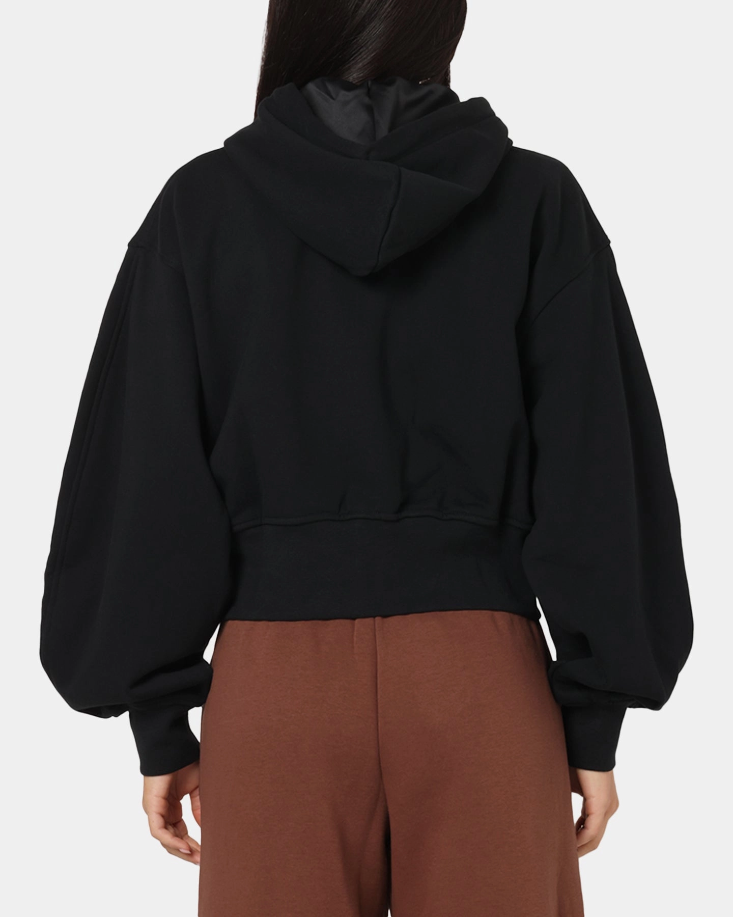 Two Tone Texture Effect Biodegradable Fiber Blend Jordan Women's Flight Fleece Satin-Lined Hoodie Black/Dark Smoke