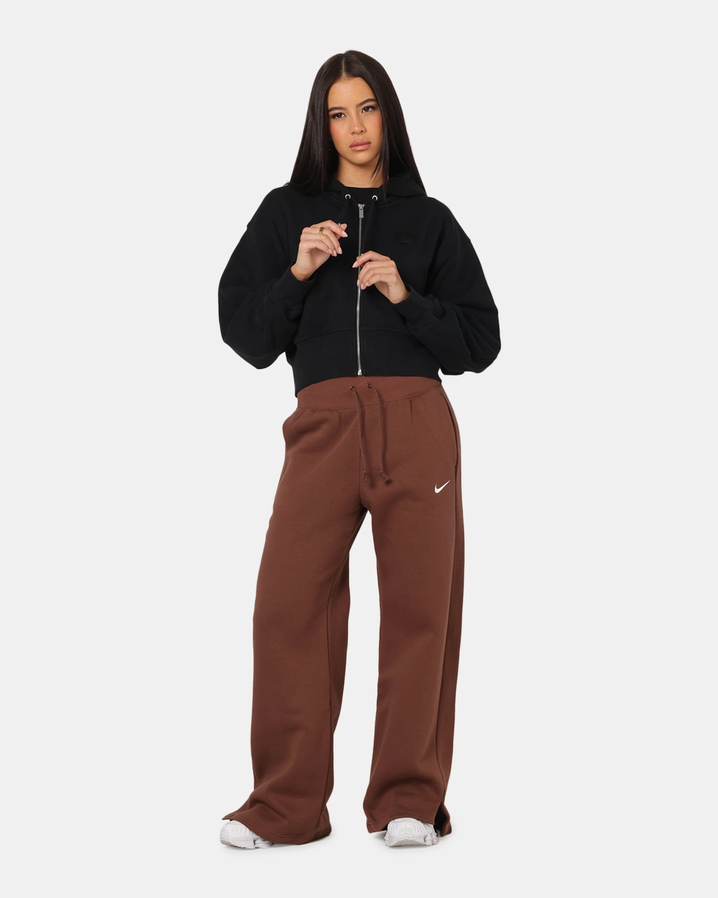 Jordan Women's Flight Fleece Satin-Lined Hoodie Black/Dark Smoke Stretchable Blend Comfortable Design