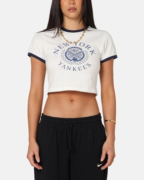 Basic Long Sleeve Majestic Athletic Women's New York Yankees Crest Baby T-Shirt Vintage White