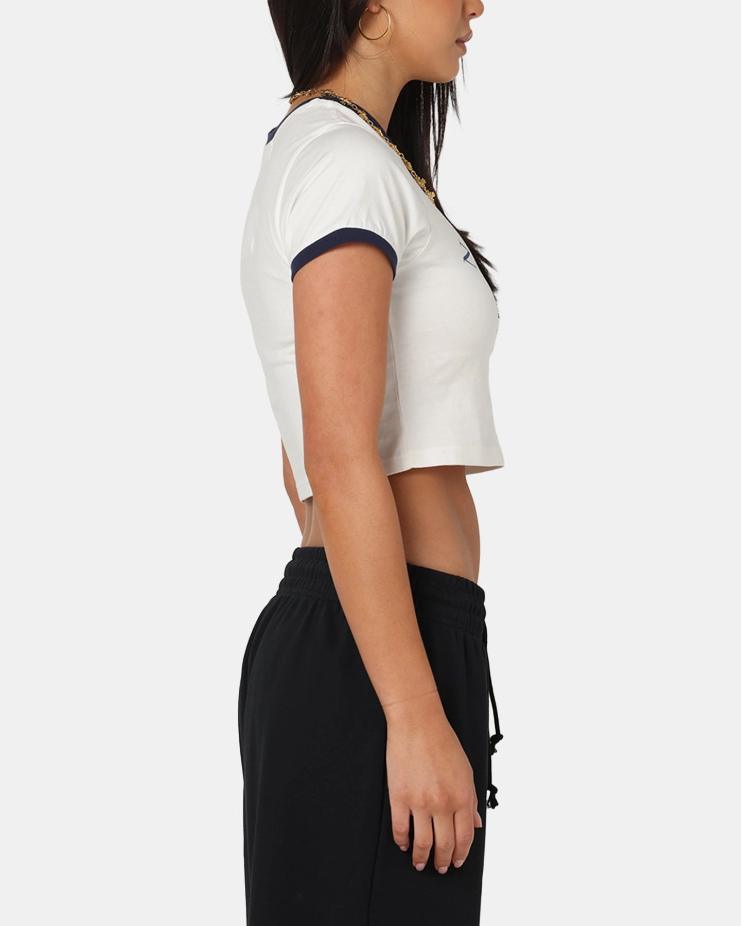 Majestic Athletic Women's New York Yankees Crest Baby T-Shirt Vintage White Adjustable Cuff System