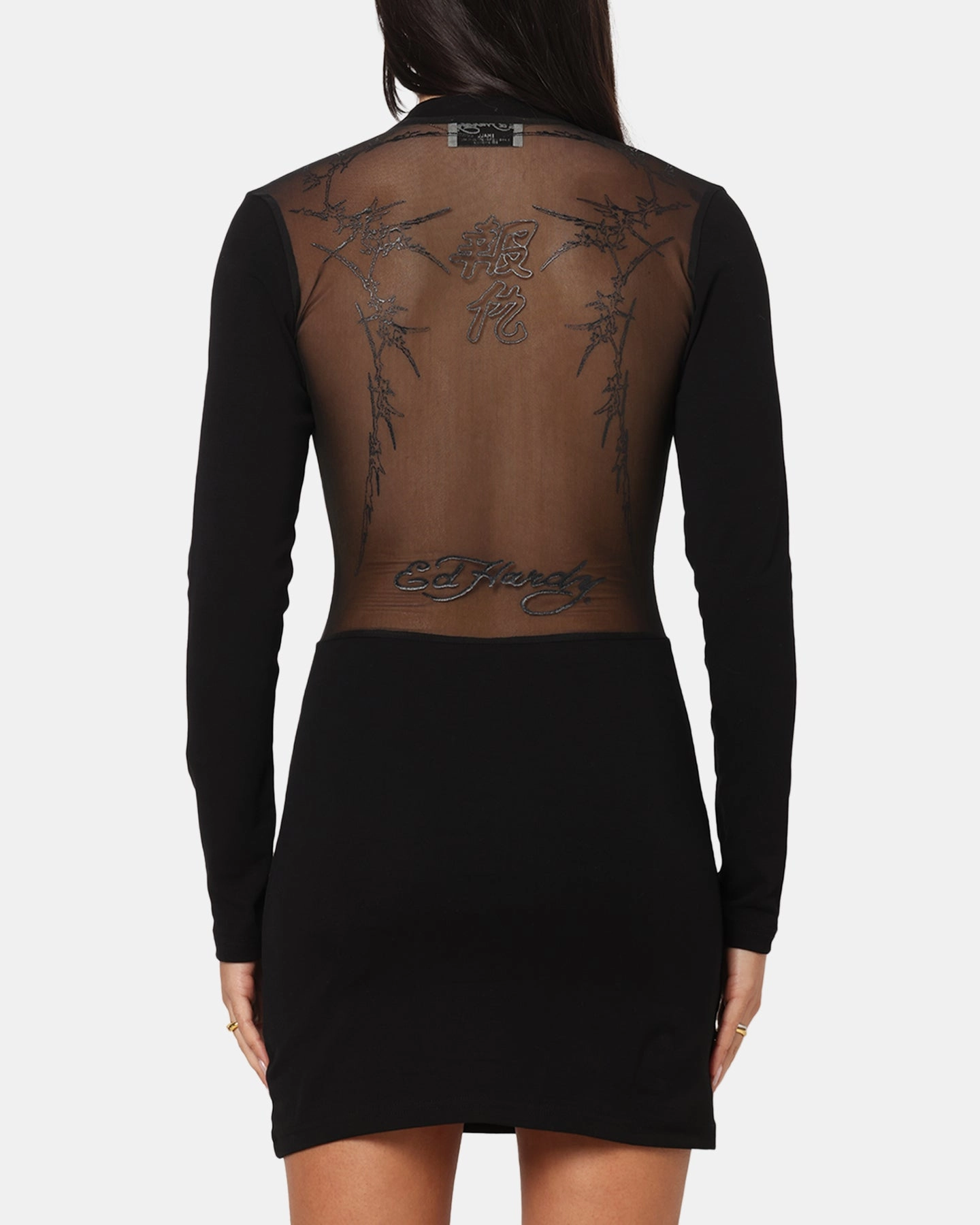 Ed Hardy Women's Revenge Long Sleeve Dress Black AntiFade Treatment Breathable Knit Fabric