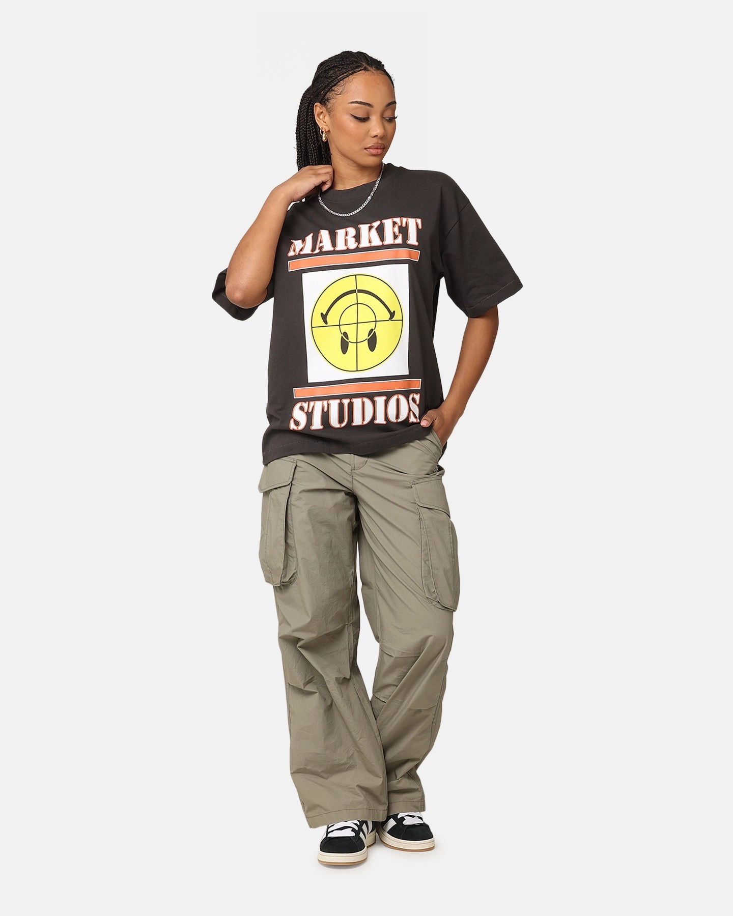 Anti Pill Finish Market X Smiley Focus T-Shirt Washed Black