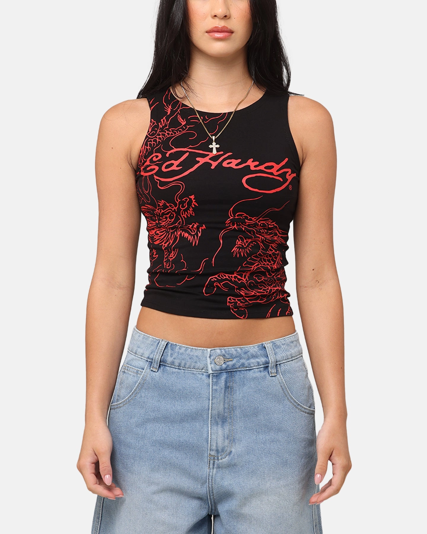 Tailored Seams RubberizedGrip Ed Hardy Women's Dragon Tank Black/Red