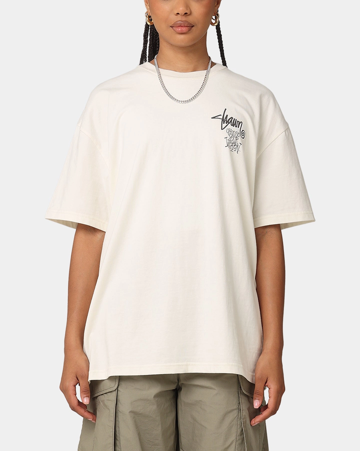 RibbedTrims S Double Choose Your Weapon T-Shirt Washed White