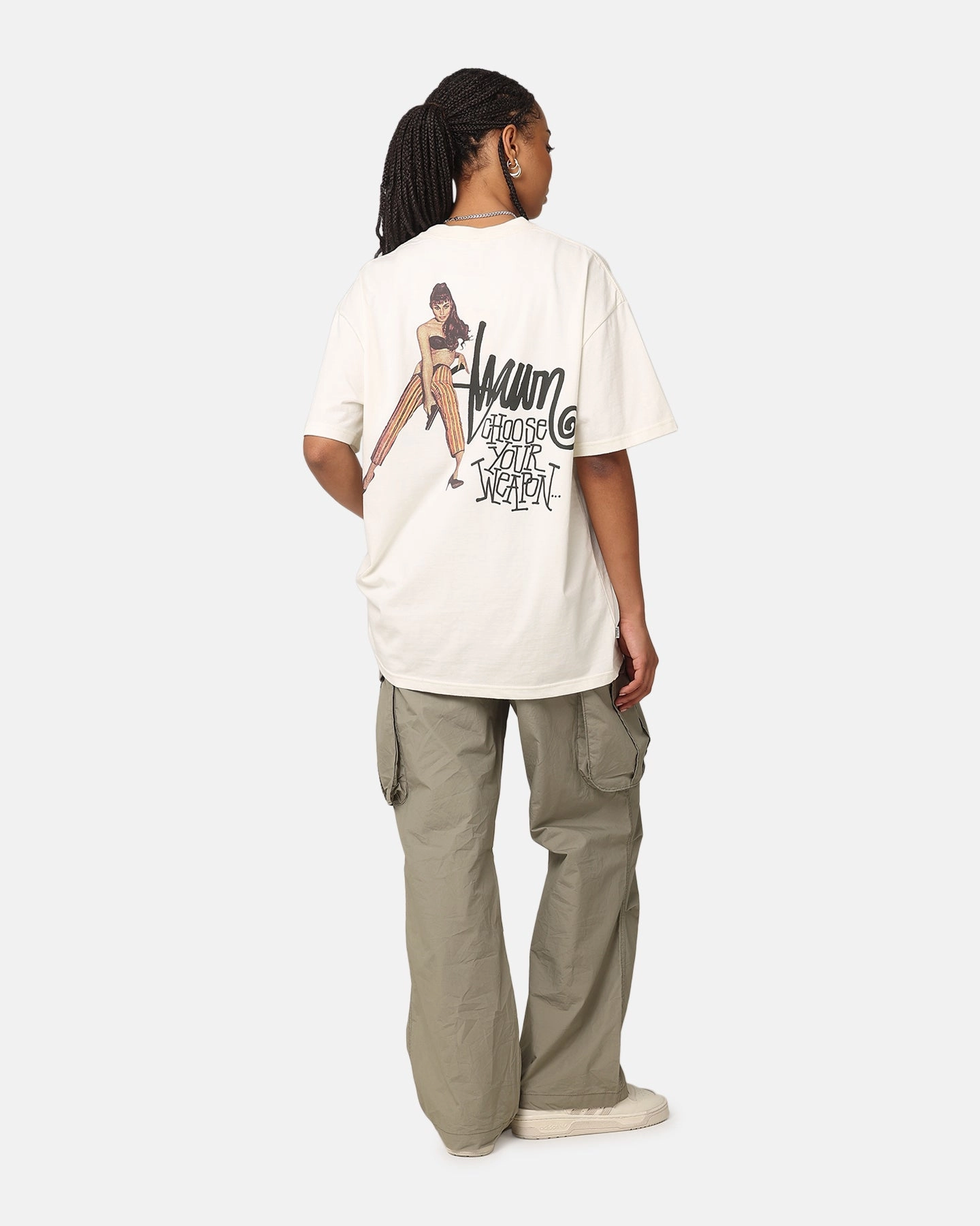 S Double Choose Your Weapon T-Shirt Washed White Flatlock Seam Technology