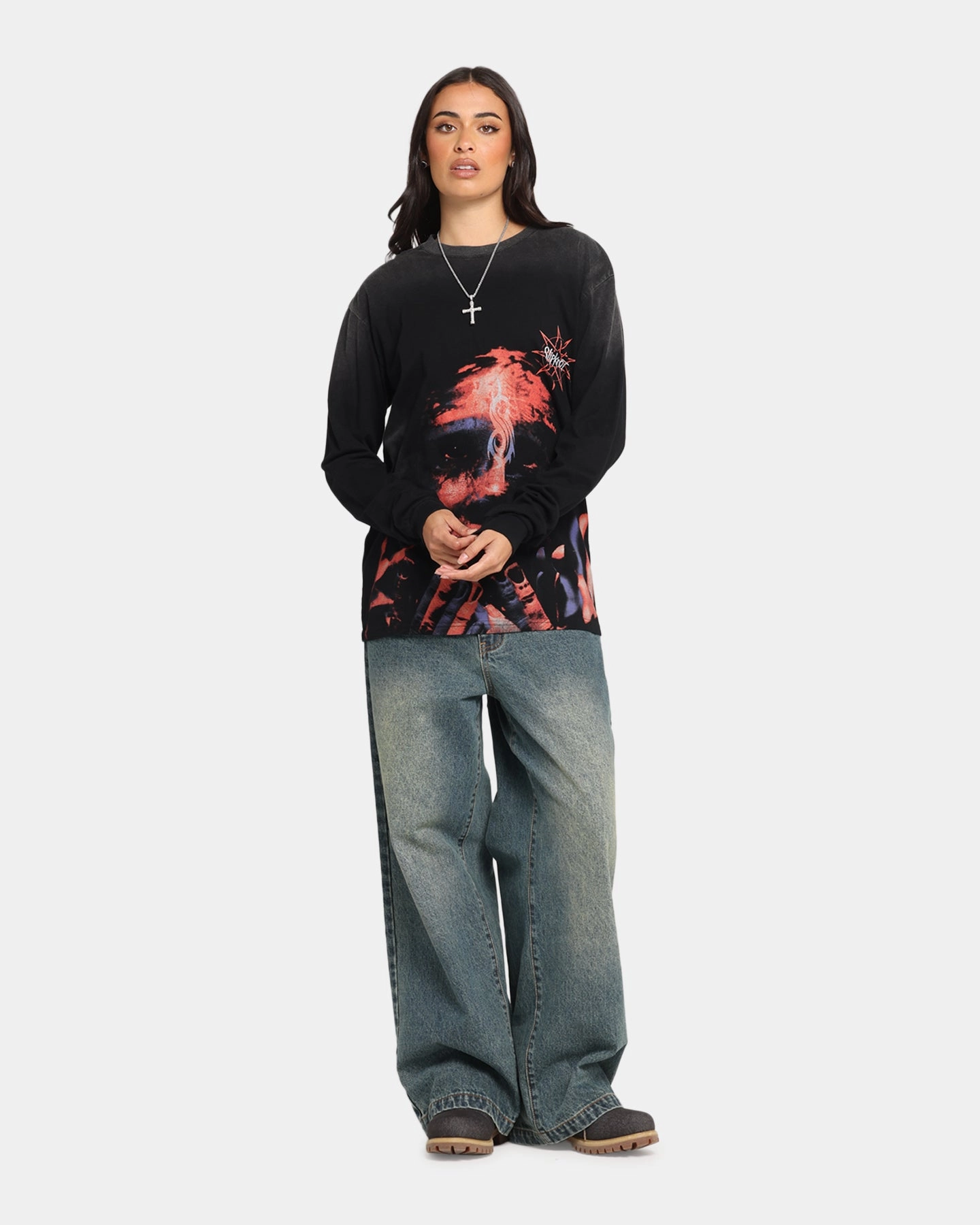 Slipknot Slipknot Long Sleeve T-Shirt Washed Black SeamlessDesign BondedShoulder