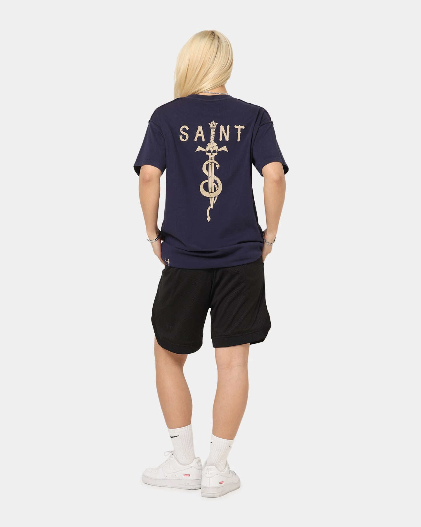Saint Morta Daggers Lafayette T-Shirt Indigo High Durability Material PlacketDetail