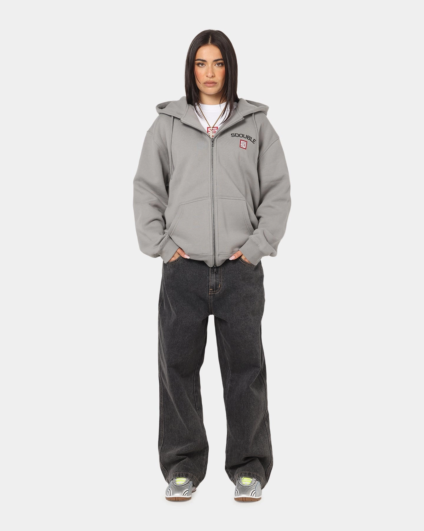 S Double Cities Zip Through Hoodie Stone Basic Tank