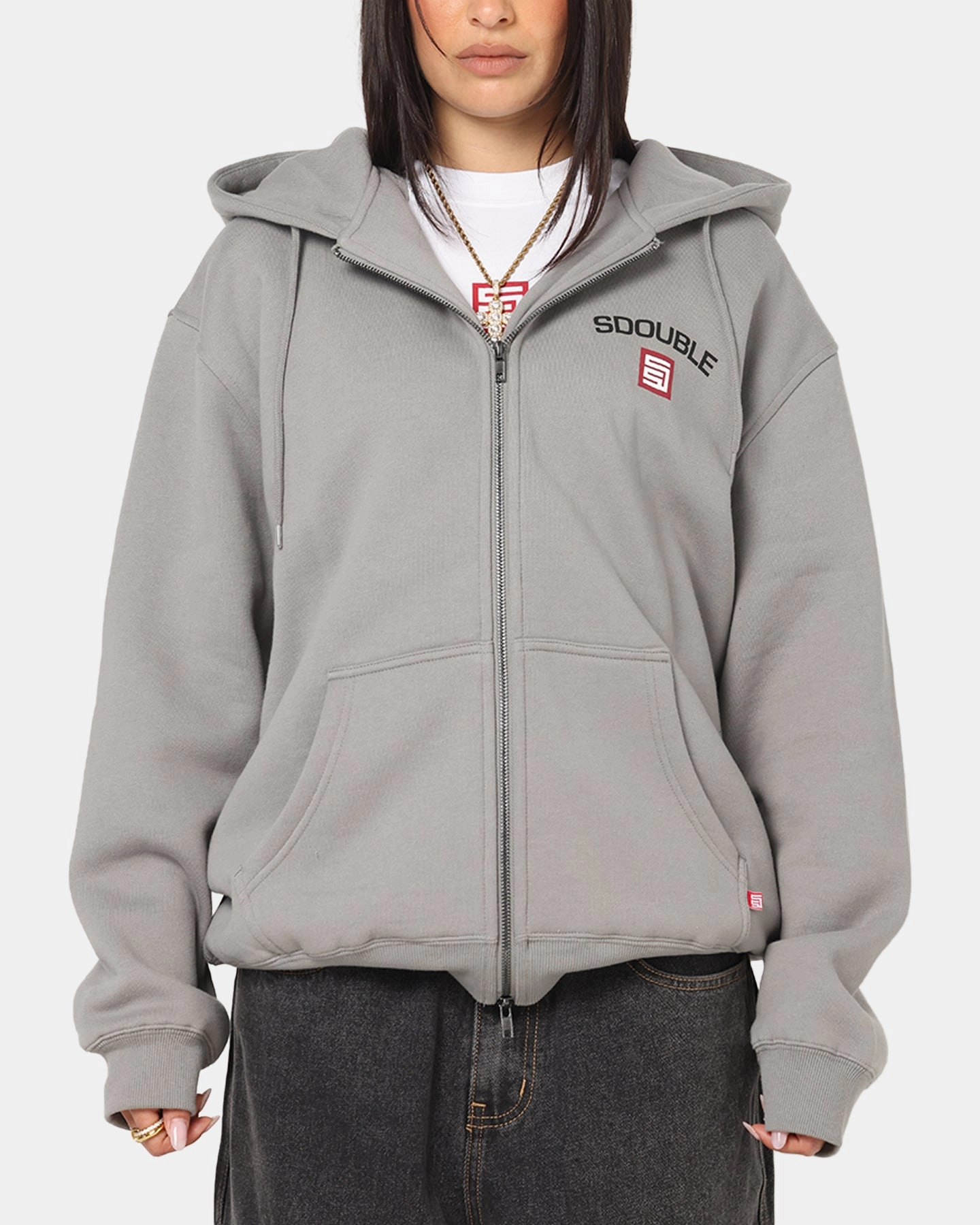 LaserCut Edges Active Wear S Double Cities Zip Through Hoodie Stone
