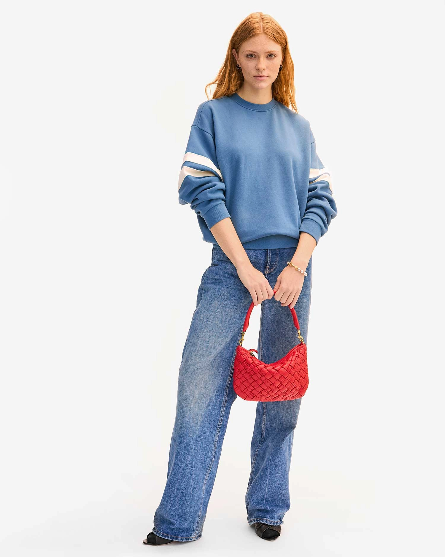 Layered Hem Detailing Oversized Varsity Sweatshirt in Desert Blue