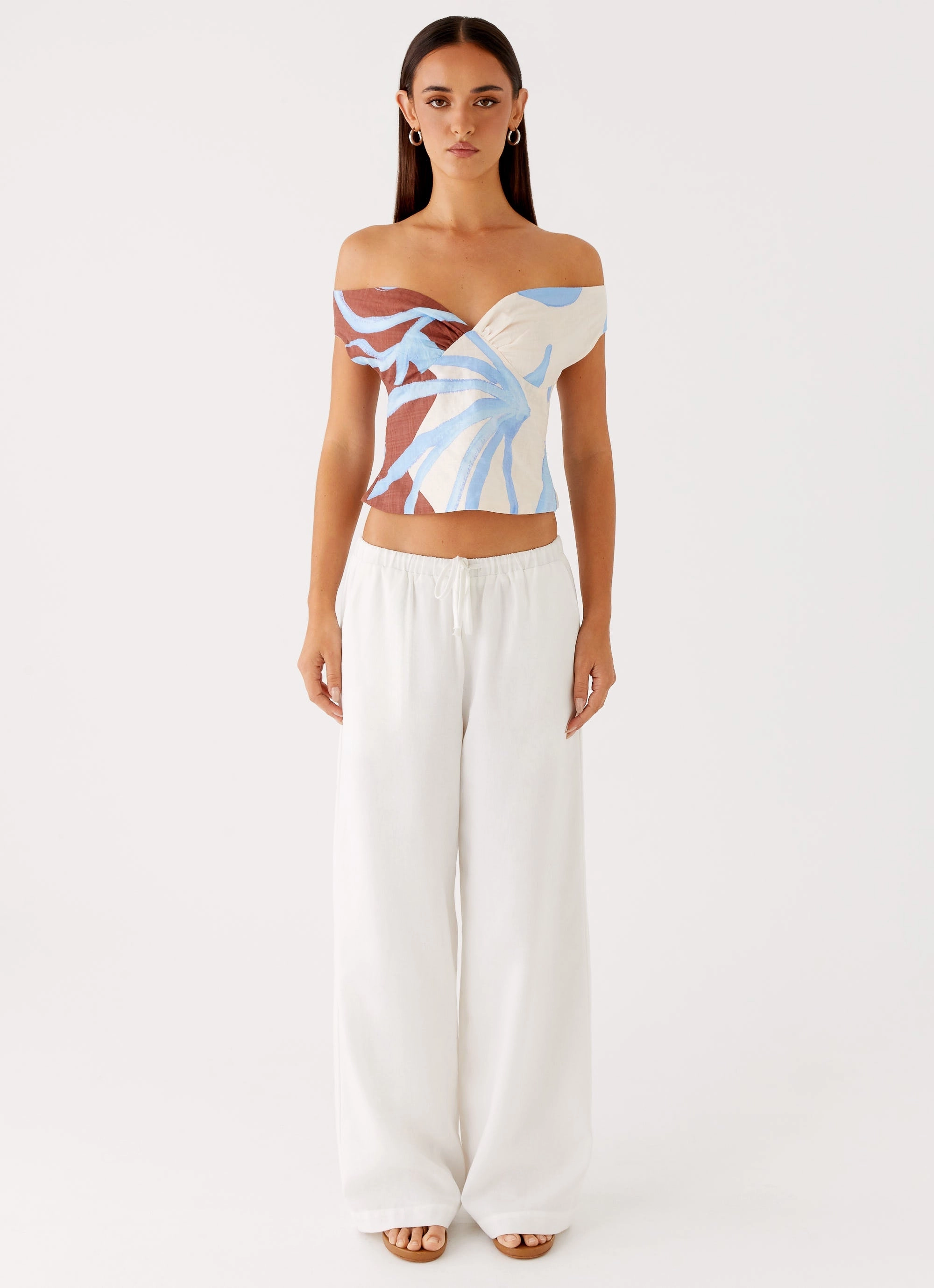 Quick Dry Material Ozella Off Shoulder Top - Bloom Wave Print