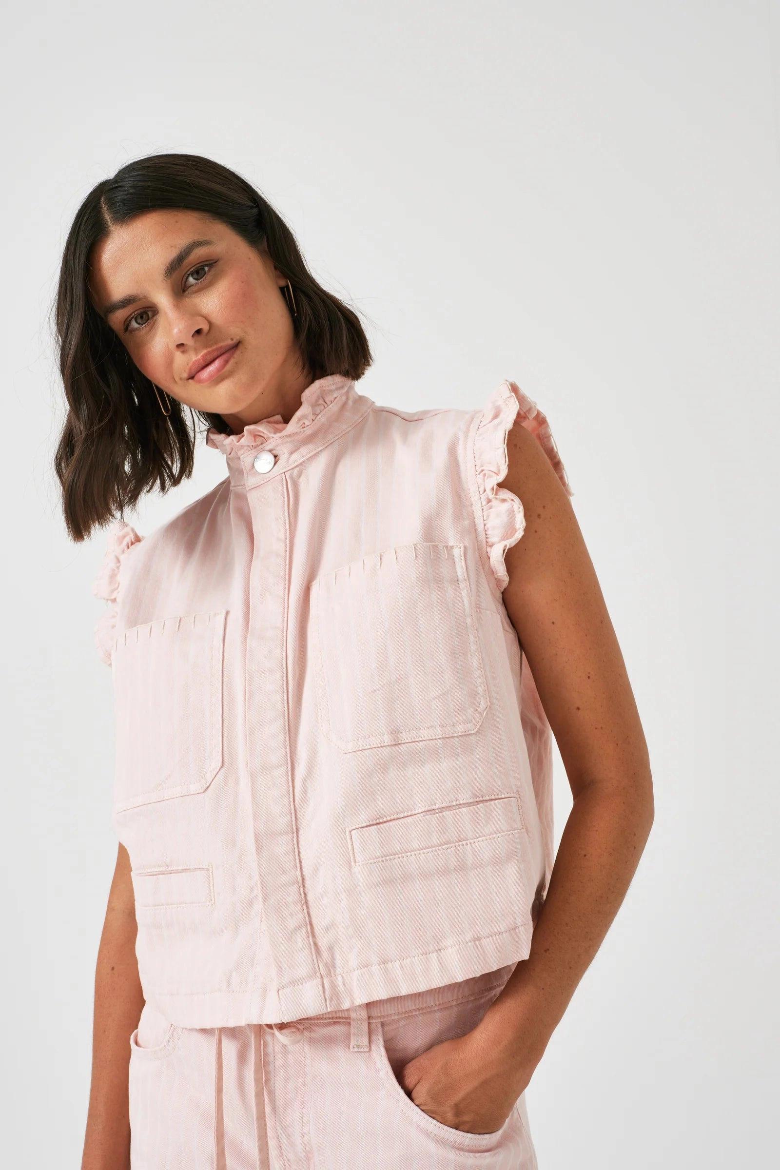 Low Profile Waistband Integration Comfy Cardigan Pablo Vest in Pink Dawn