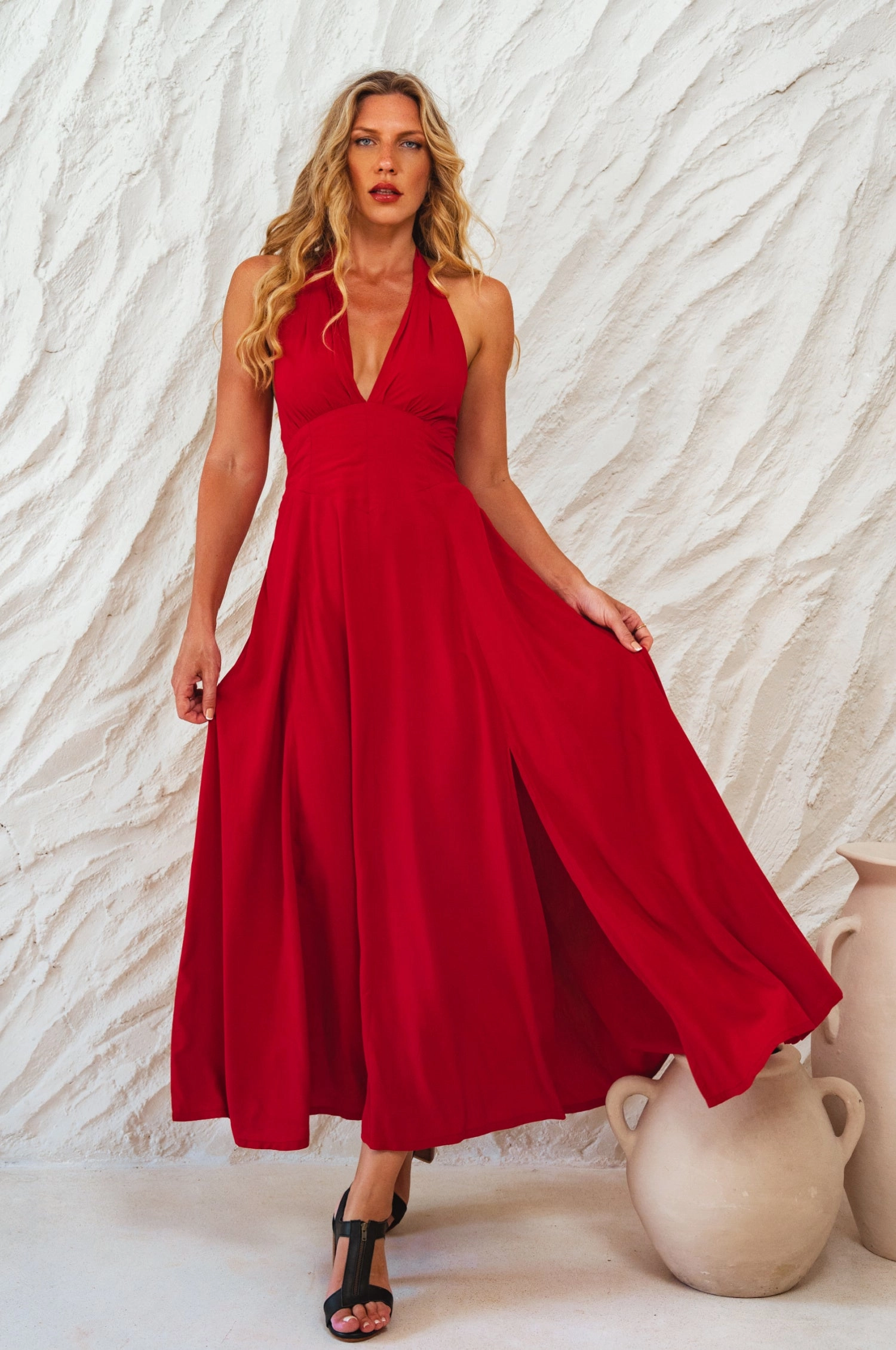 Costa Brava Halterneck Maxi Dress Curvy Glam Clean Outfit