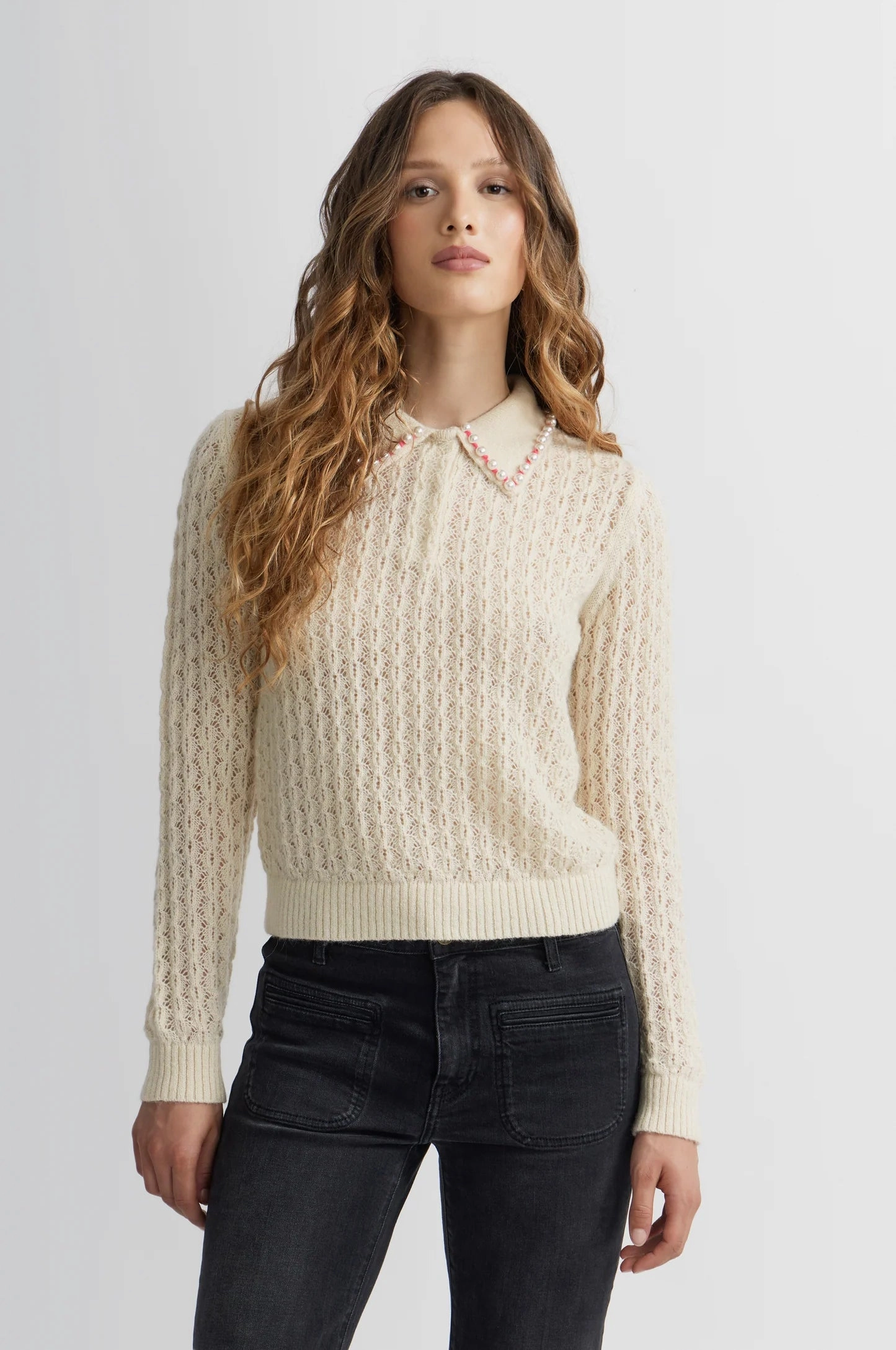 Brushed Interior Lightweight Merino Perles Polo