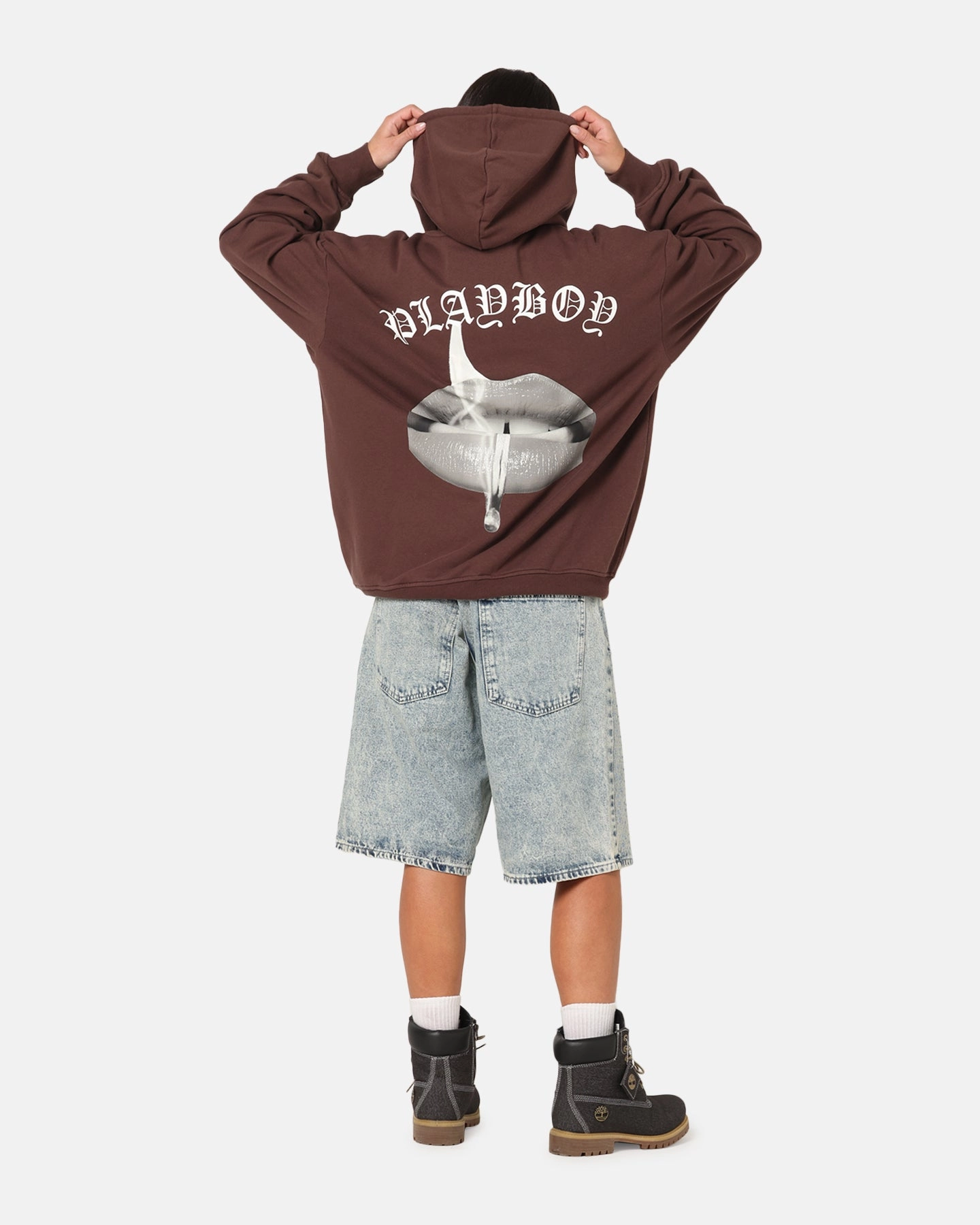 Lightweight insulation Playboy Gothic Mono Lips Hoodie Washed Brown