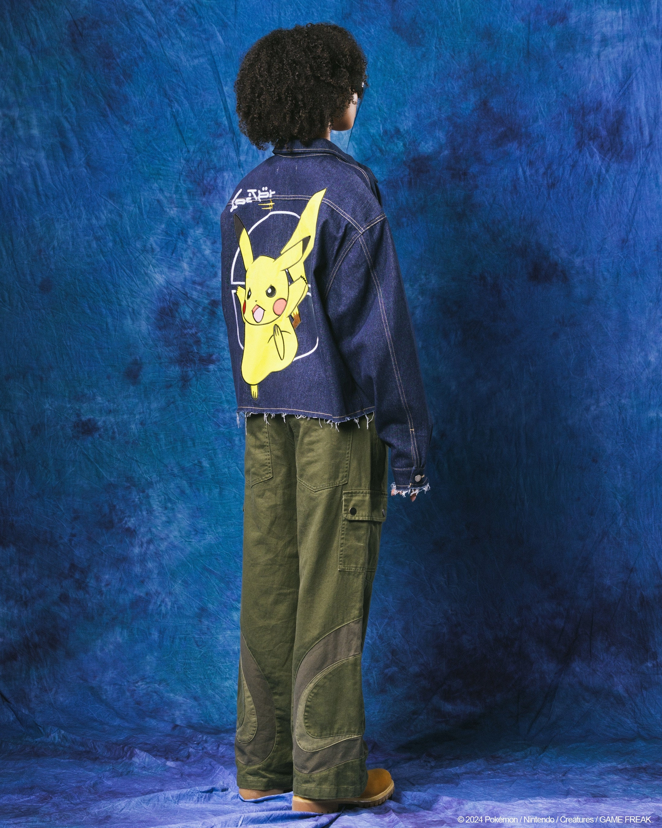 Taped Neckline Wrinkle Free Weave Pok??mon By Loiter Pikachu Denim Jacket Indigo