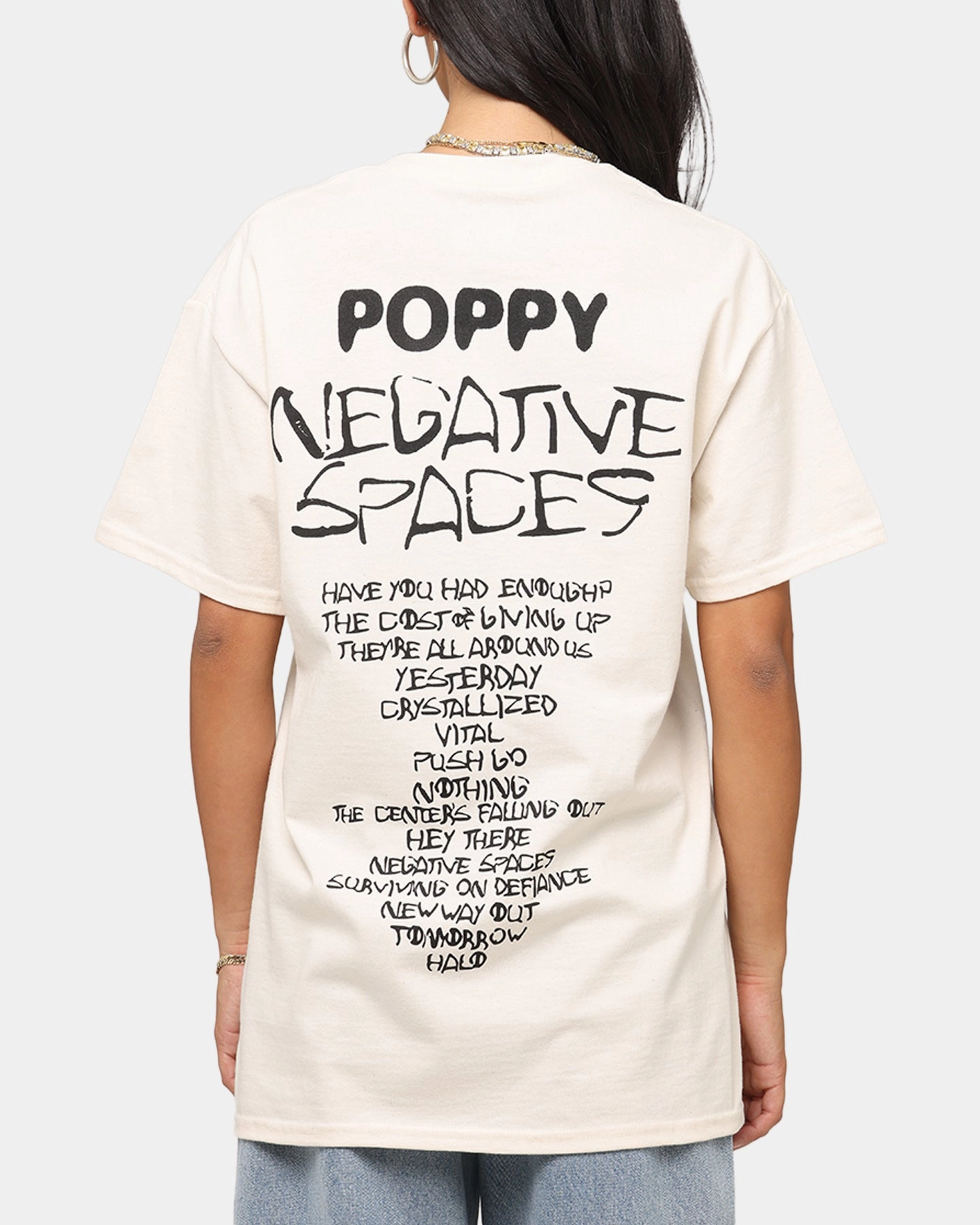 Poppy Negative Spaces Track T-Shirt Off White Flexible Ribbed Cuffs
