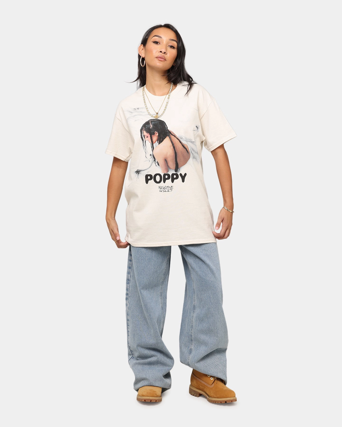 Poppy Negative Spaces Track T-Shirt Off White Ribbed Knit Fabric VentilatedMeshPaneling