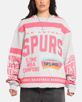 Mitchell & Ness San Antonio Spurs Letterform Crewneck Grey Marle Low Profile Zipper Closure ConvertibleStyle