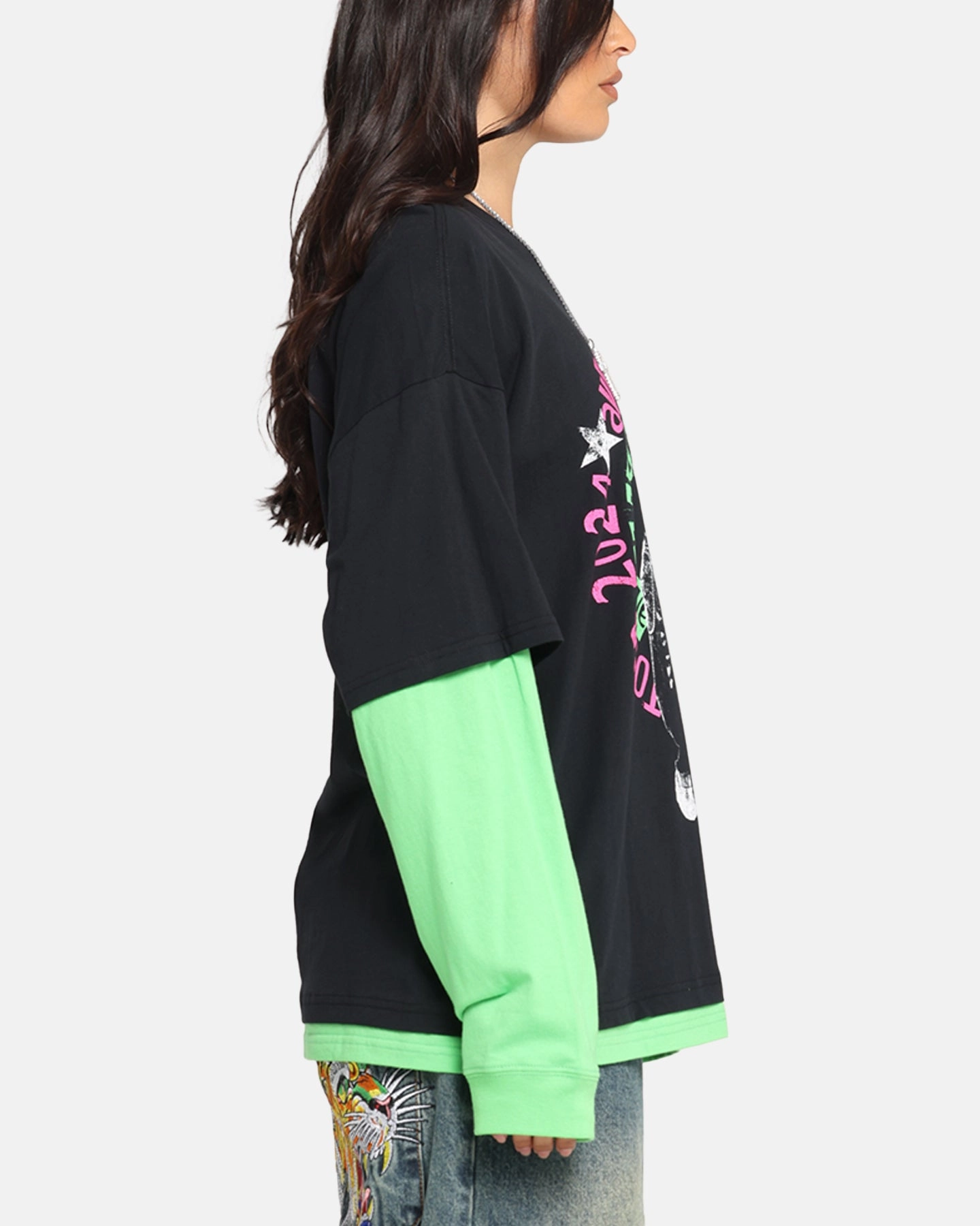 OdorResistant Treatment Avril Lavigne Avril Layered Long Sleeve T-Shirt Black Wash