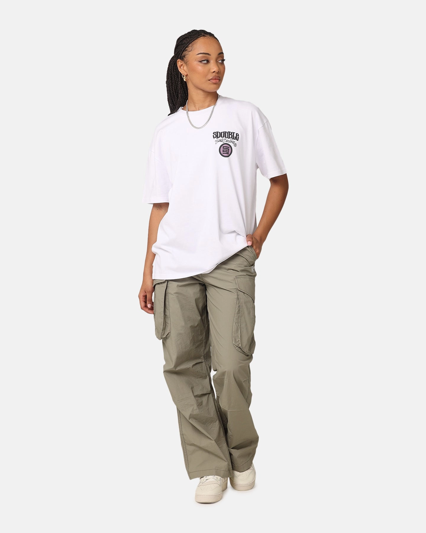 FrictionFreeNeckline MultiLayer Stitching S Double Combo Platter T-Shirt Washed White