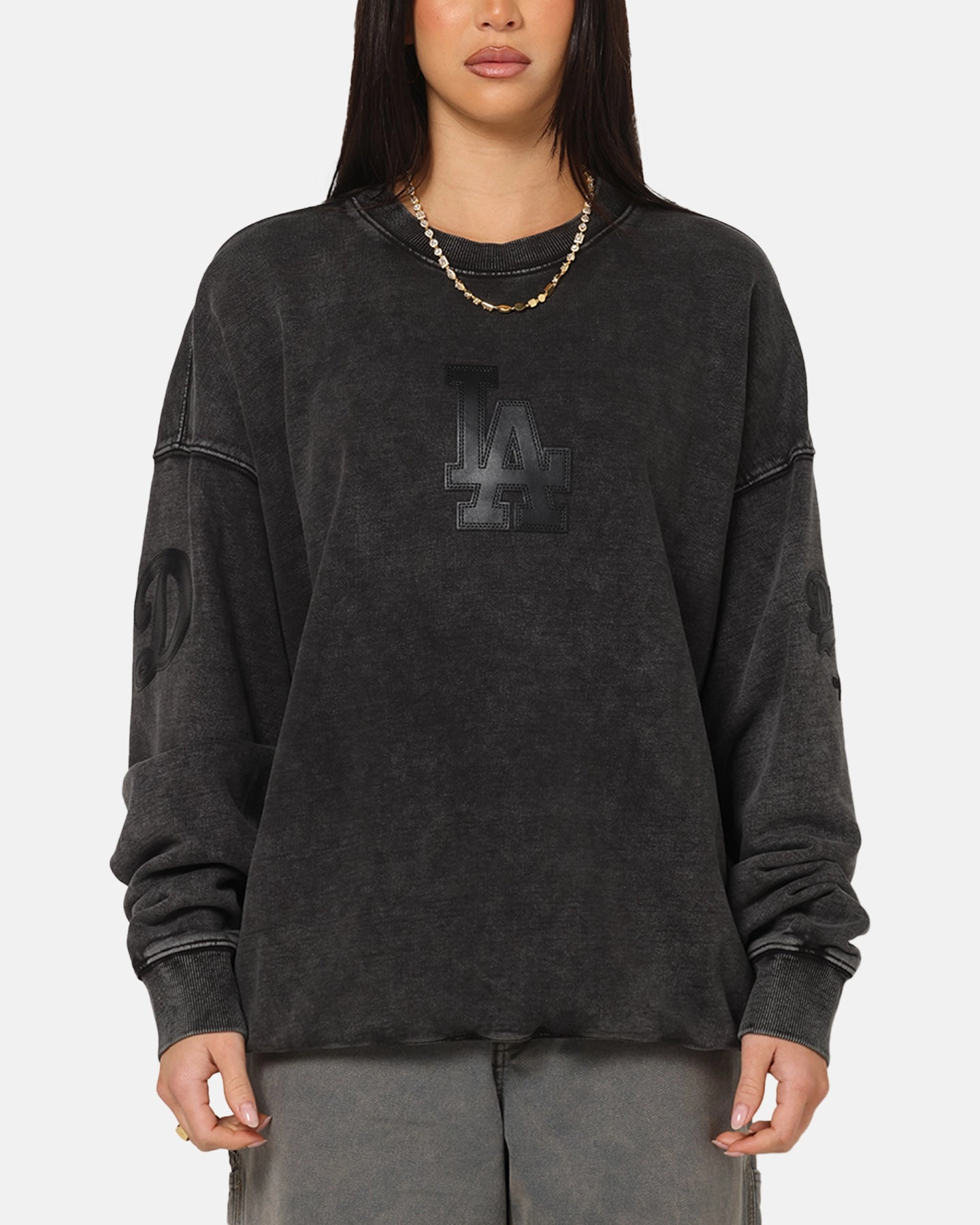 Pro Standard Los Angeles Dodgers 'Wash Vanguard' Fleece Crewneck Washed Black Modern Design Stretch Waistband Design