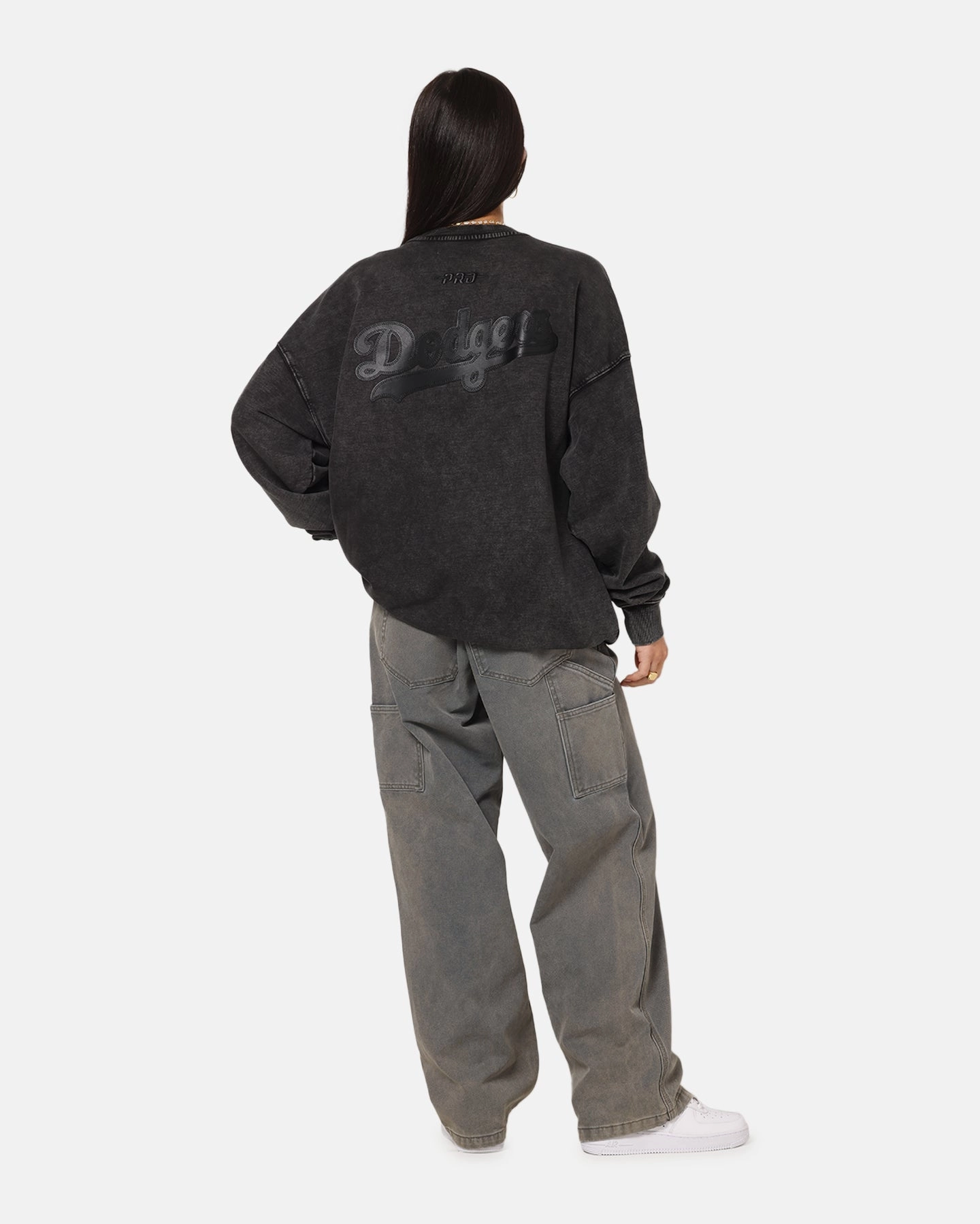 Bonded Hemline MultiLayer Stitching Pro Standard Los Angeles Dodgers 'Wash Vanguard' Fleece Crewneck Washed Black