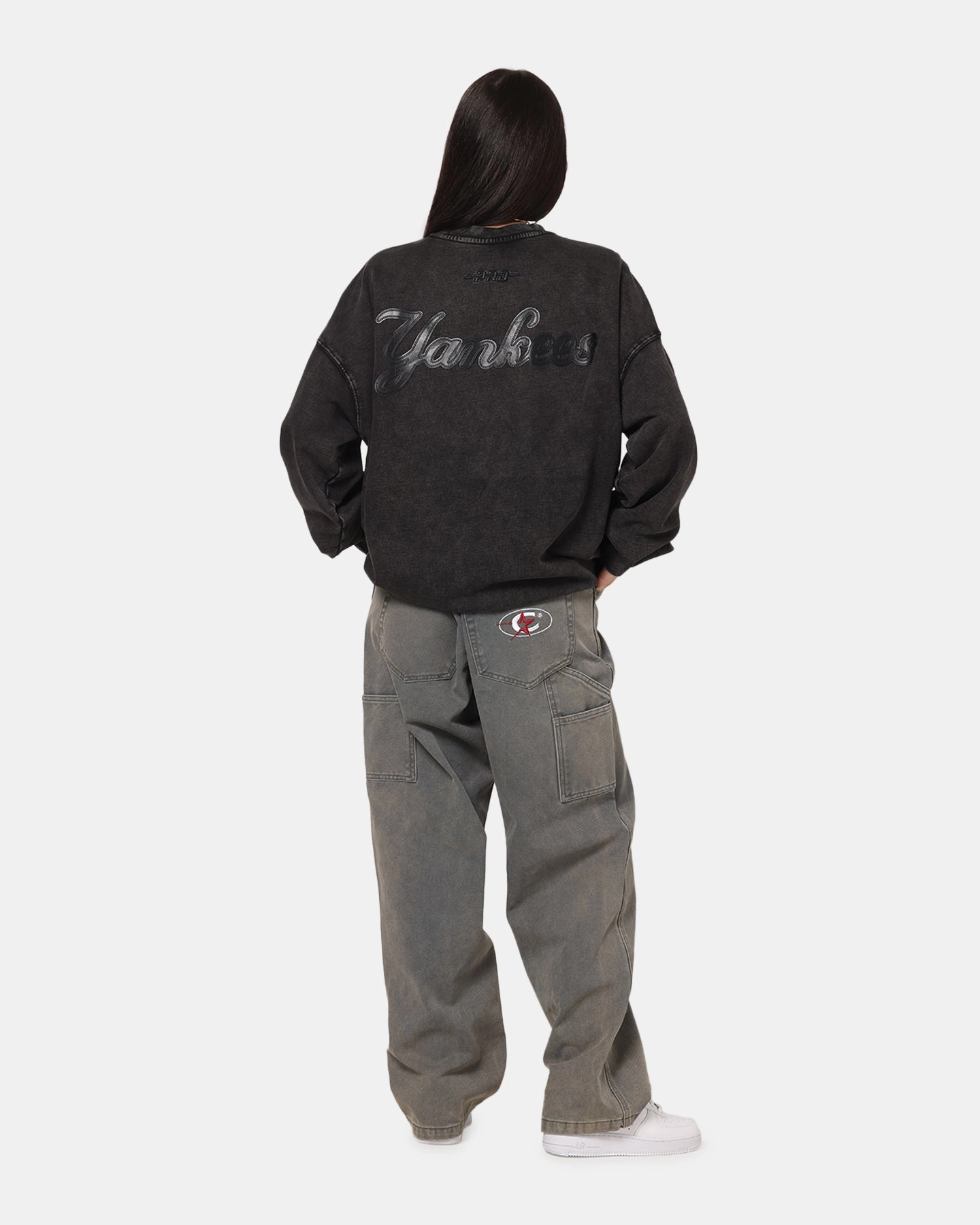 Stretchable Blend Pro Standard New York Yankees 'Wash Vanguard' Fleece Crewneck Washed Black