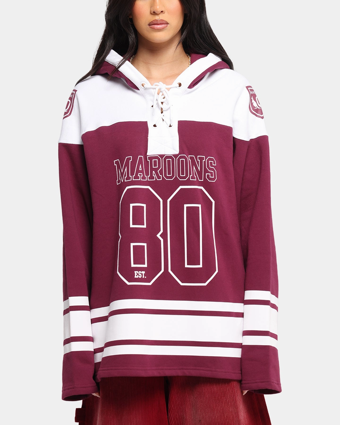 Queensland Rugby League Queensland Maroons Panel Hoodie Maroon Durable Reinforced Elbow Patches