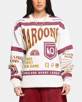 Queensland Rugby League Queensland Maroons Team Crewneck Silver Marle AntiStaticTreatment
