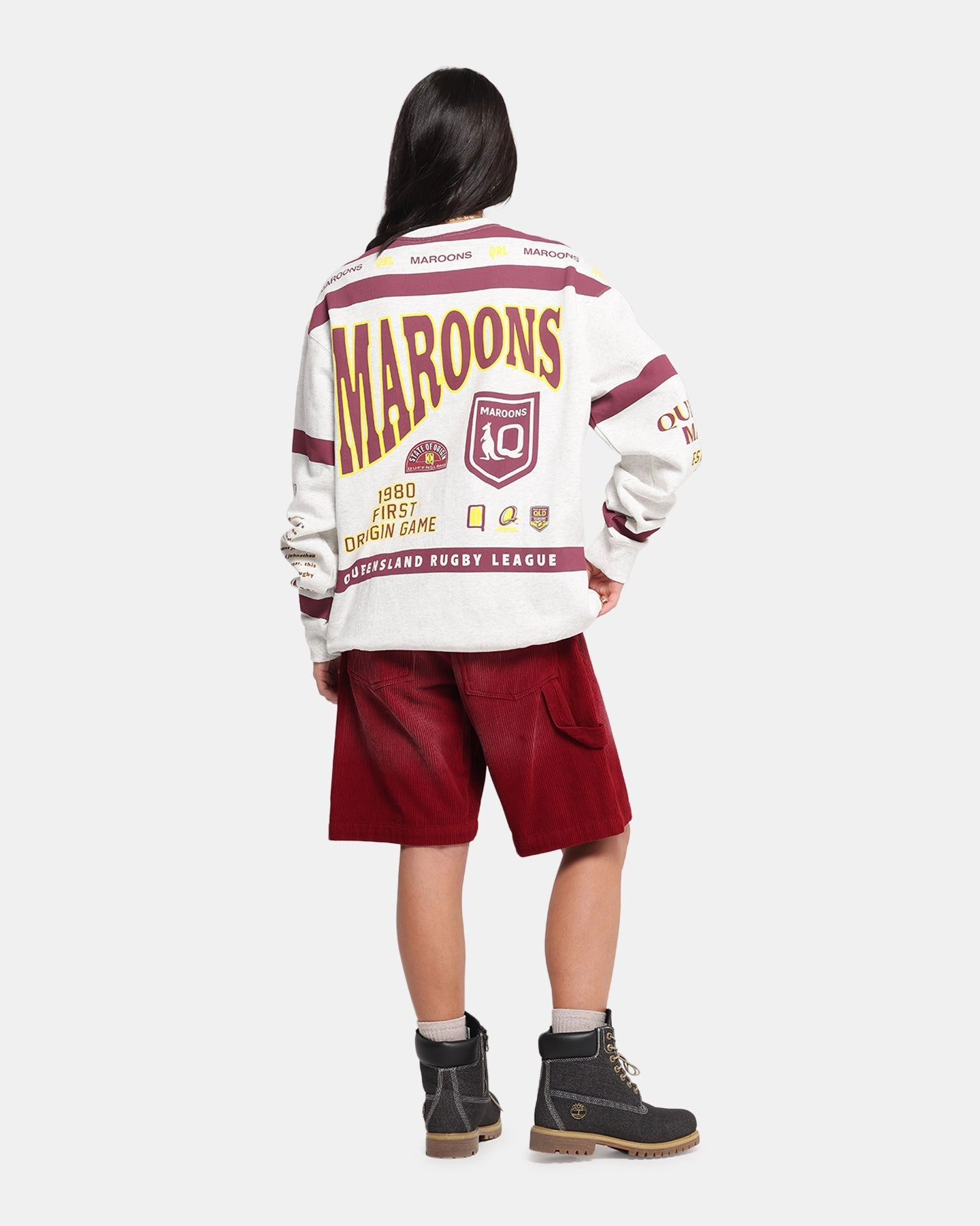LightReflective Adjustable Cuffs Queensland Rugby League Queensland Maroons Team Crewneck Silver Marle