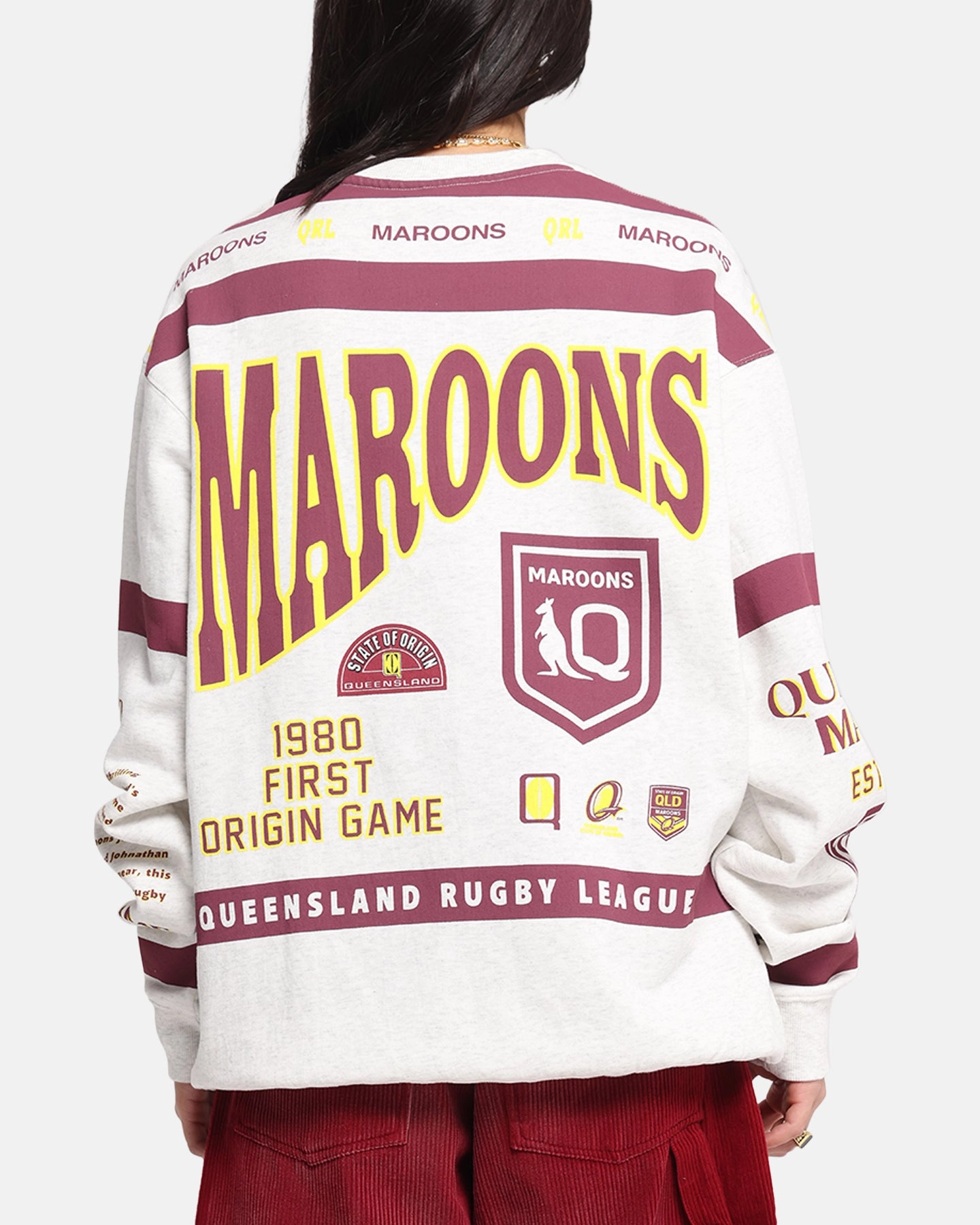 Queensland Rugby League Queensland Maroons Team Crewneck Silver Marle Stretch Fit Engineering