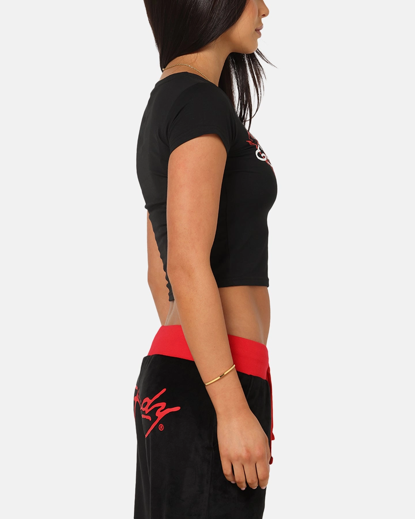 Ed Hardy Women's Tribal Baby T-Shirt Black/Red Breathable Mesh Insert