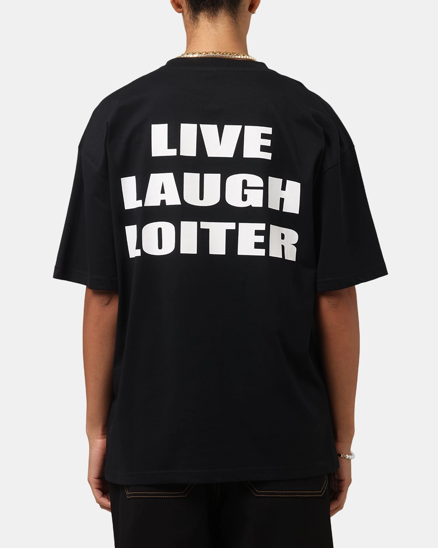 TaglessCollar Breathable Mesh Back Loiter Live Laugh Love Drop T-Shirt Black
