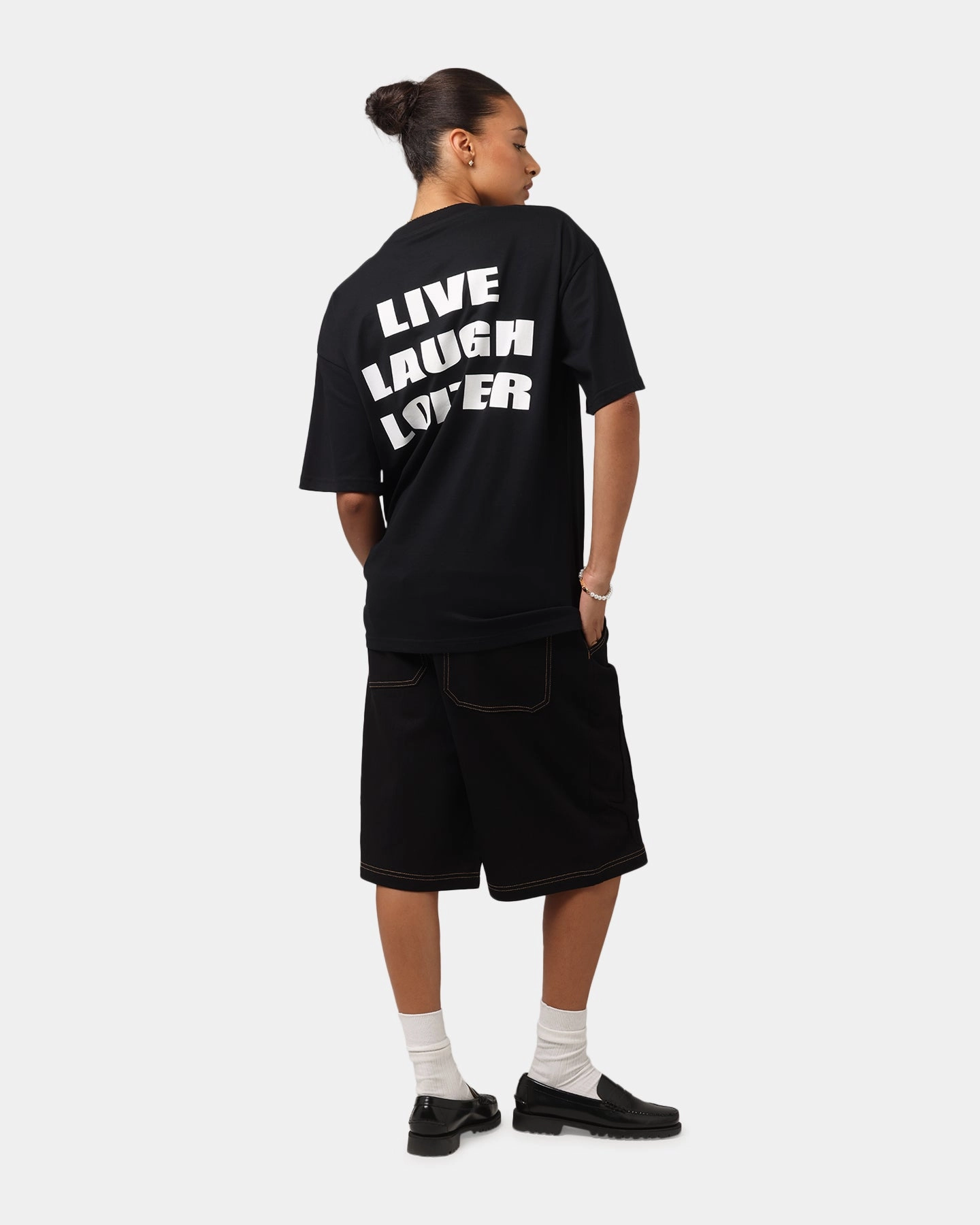 Loiter Live Laugh Love Drop T-Shirt Black OdorResistantTechnology Summer Blouse