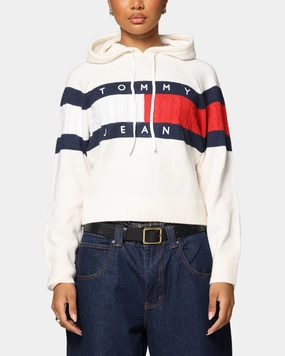 Tommy Jeans Women's TJW Center Flag Hoodie Sweater Ancient White MeshVentilation