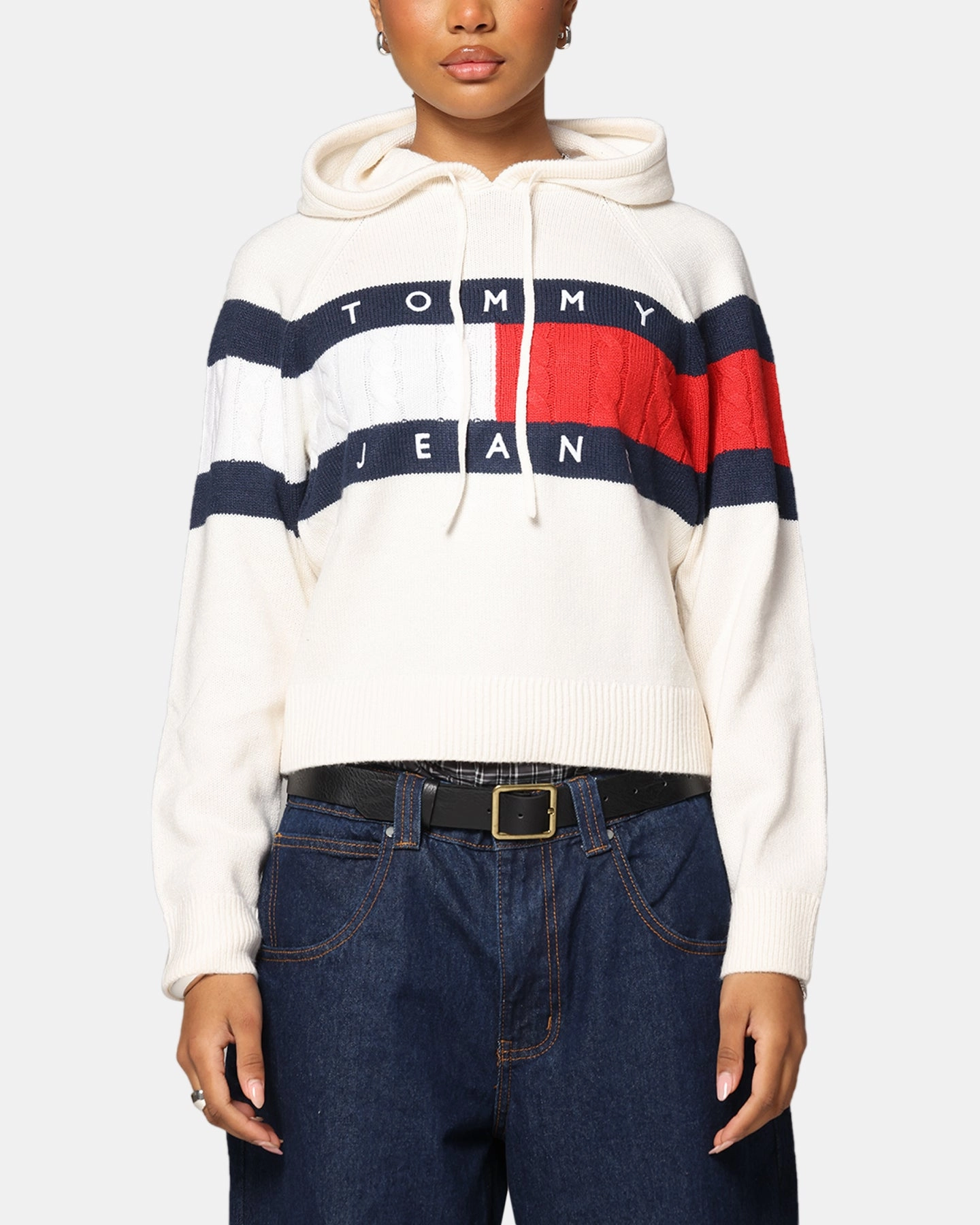 Tommy Jeans Women's TJW Center Flag Hoodie Sweater Ancient White MeshVentilation