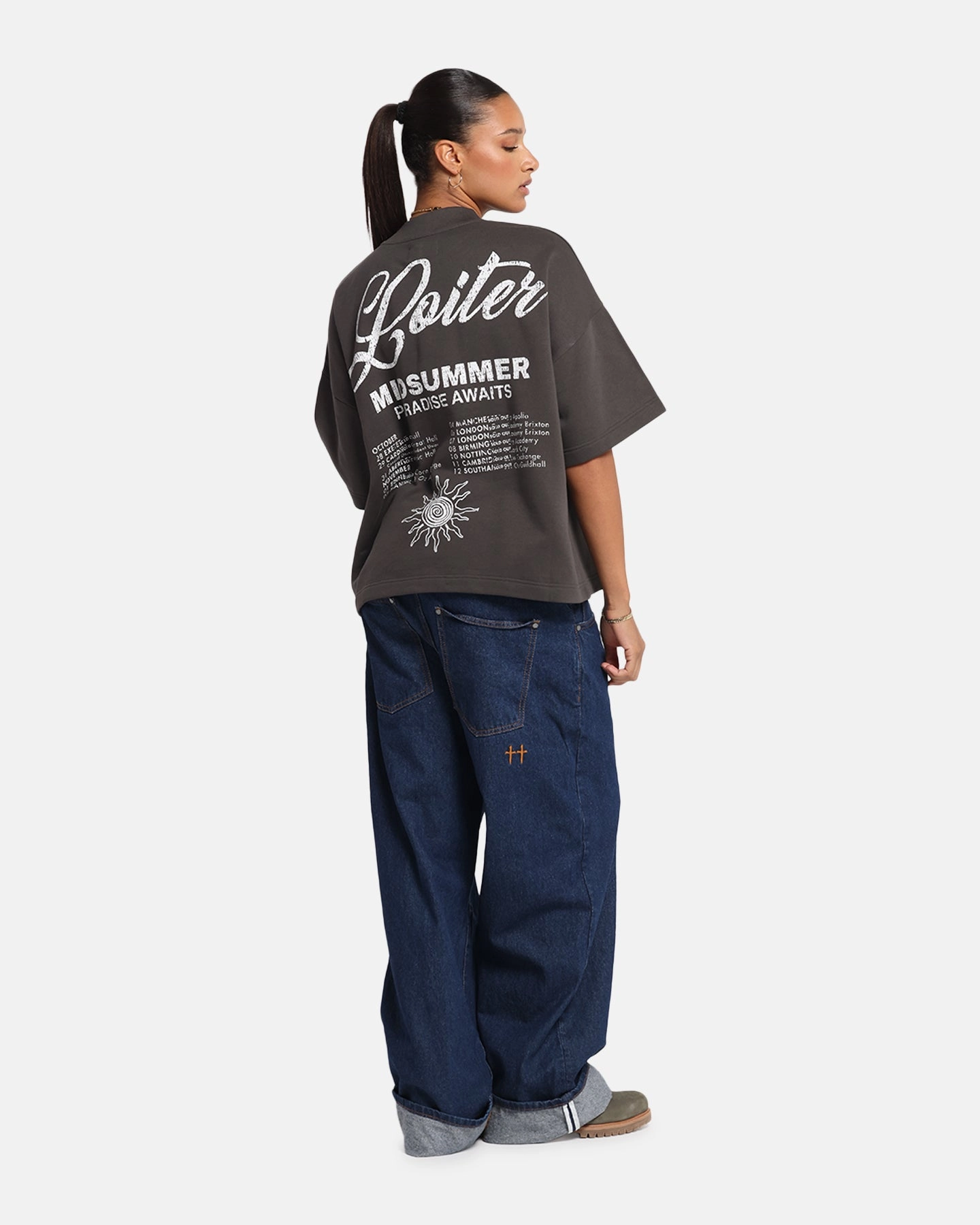 Loiter Palm Spring Box T-Shirt Charcoal MultiPocket Design ButtonlessClosure