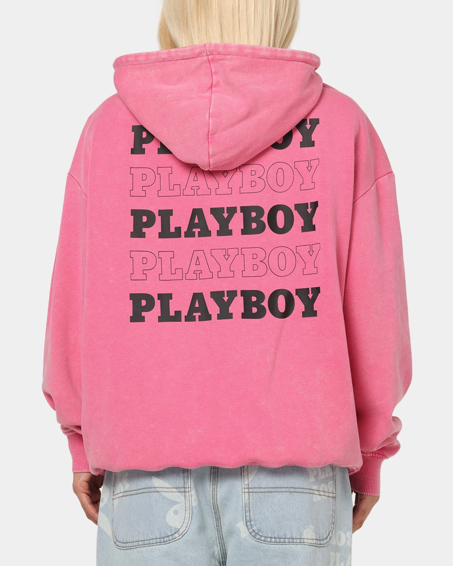 Ribbed Hem Playboy Stack Washed Hoodie Washed Raspberry