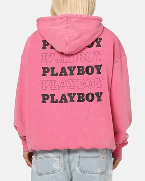 Ribbed Hem Playboy Stack Washed Hoodie Washed Raspberry